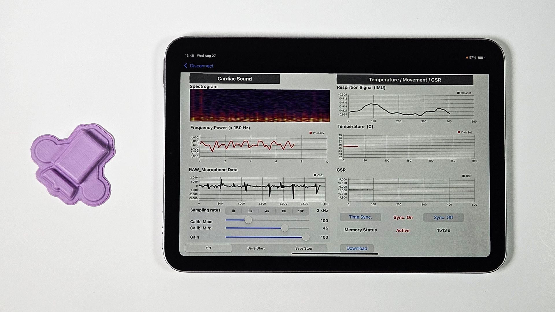 El polígrafo transmite de forma inalámbrica los datos a una tableta