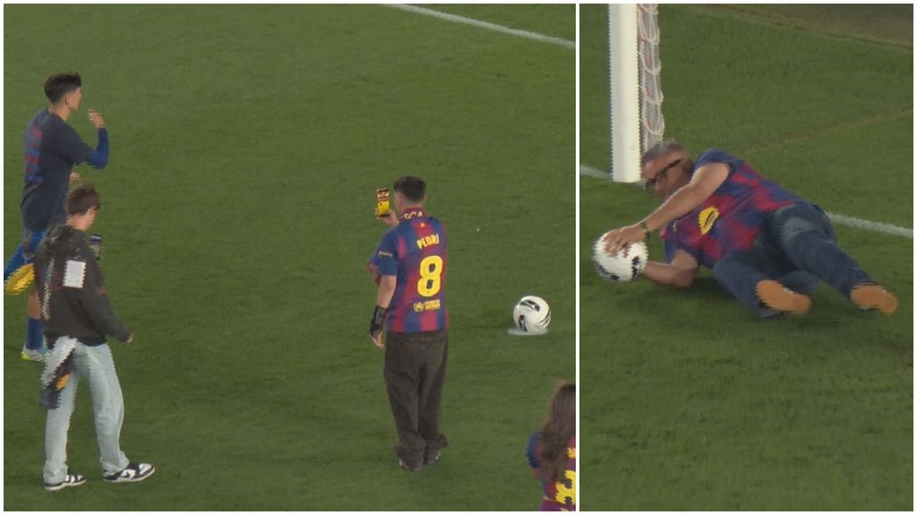 Pedri cumple la tradición y tira un penalti a su padre en el Camp Nou tras ser campeón de LALIGA