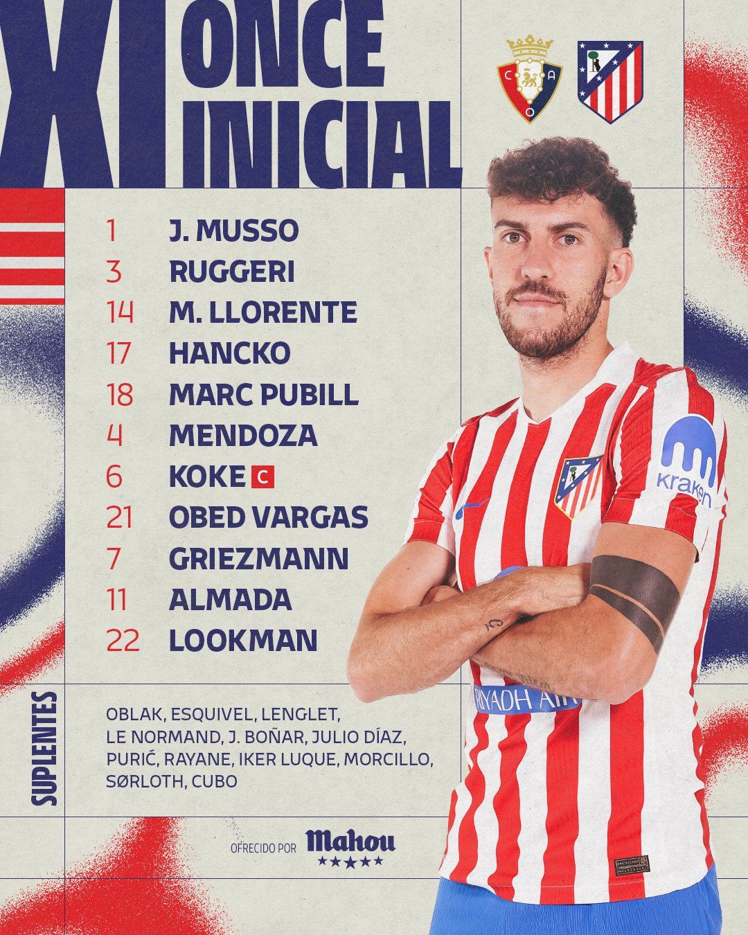 Alineación del Atlético de Madrid ante Osasuna
