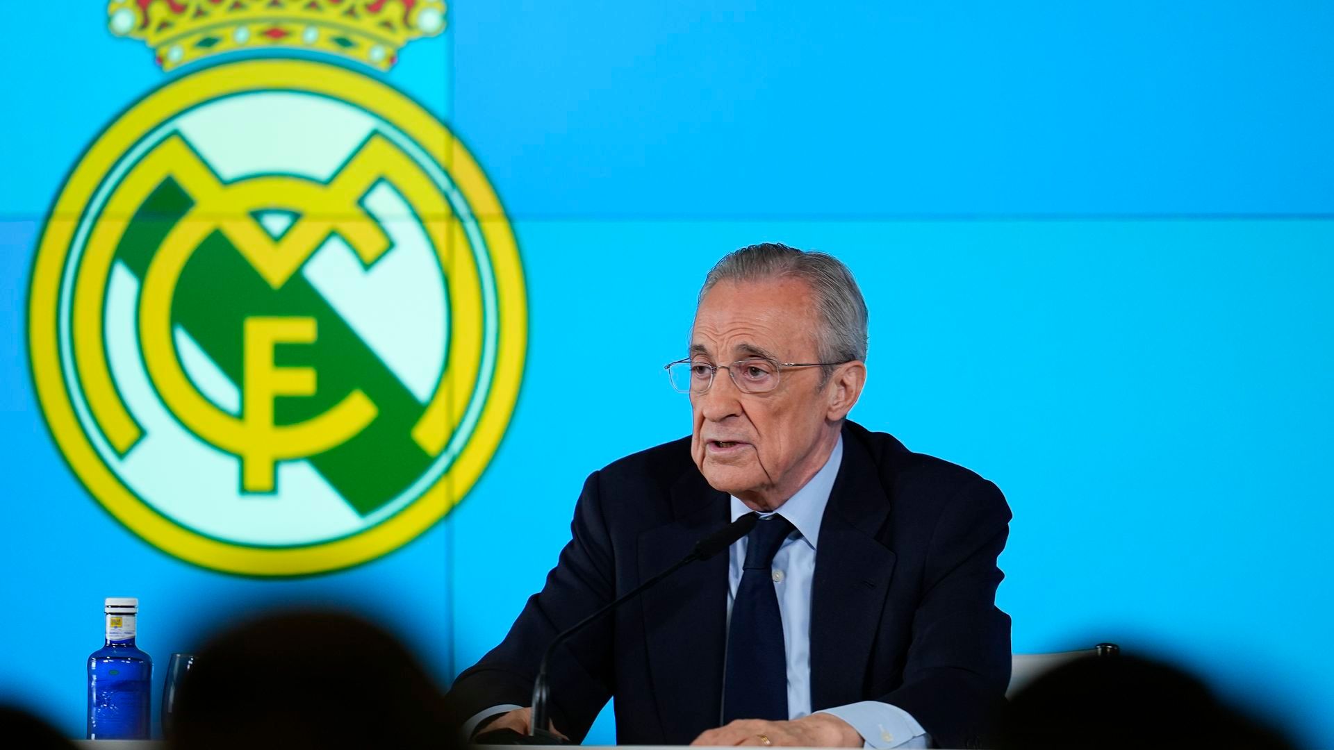El presidente del Real Madrid, Florentino Pérez, en la rueda de prensa de este martes