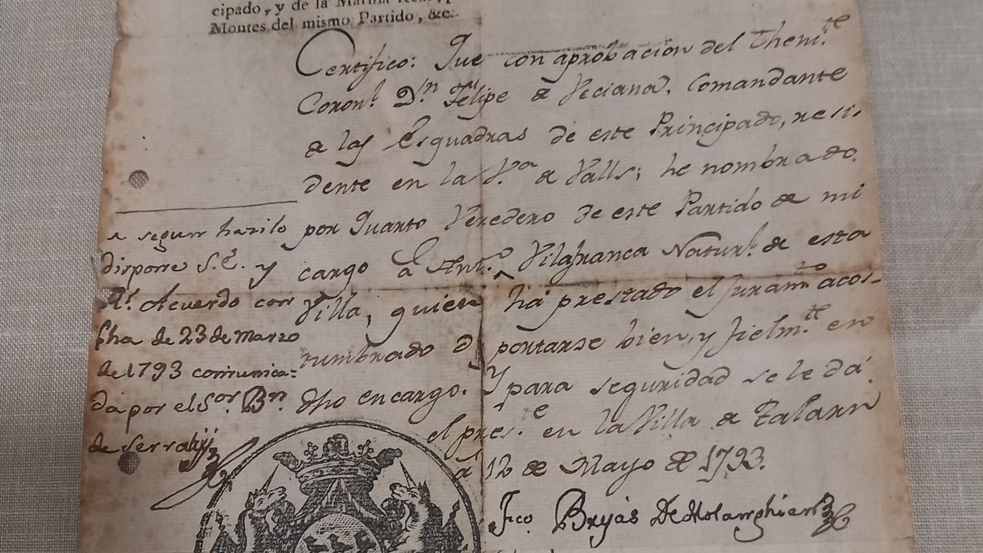 Nombramiento de un mosso en 1793
