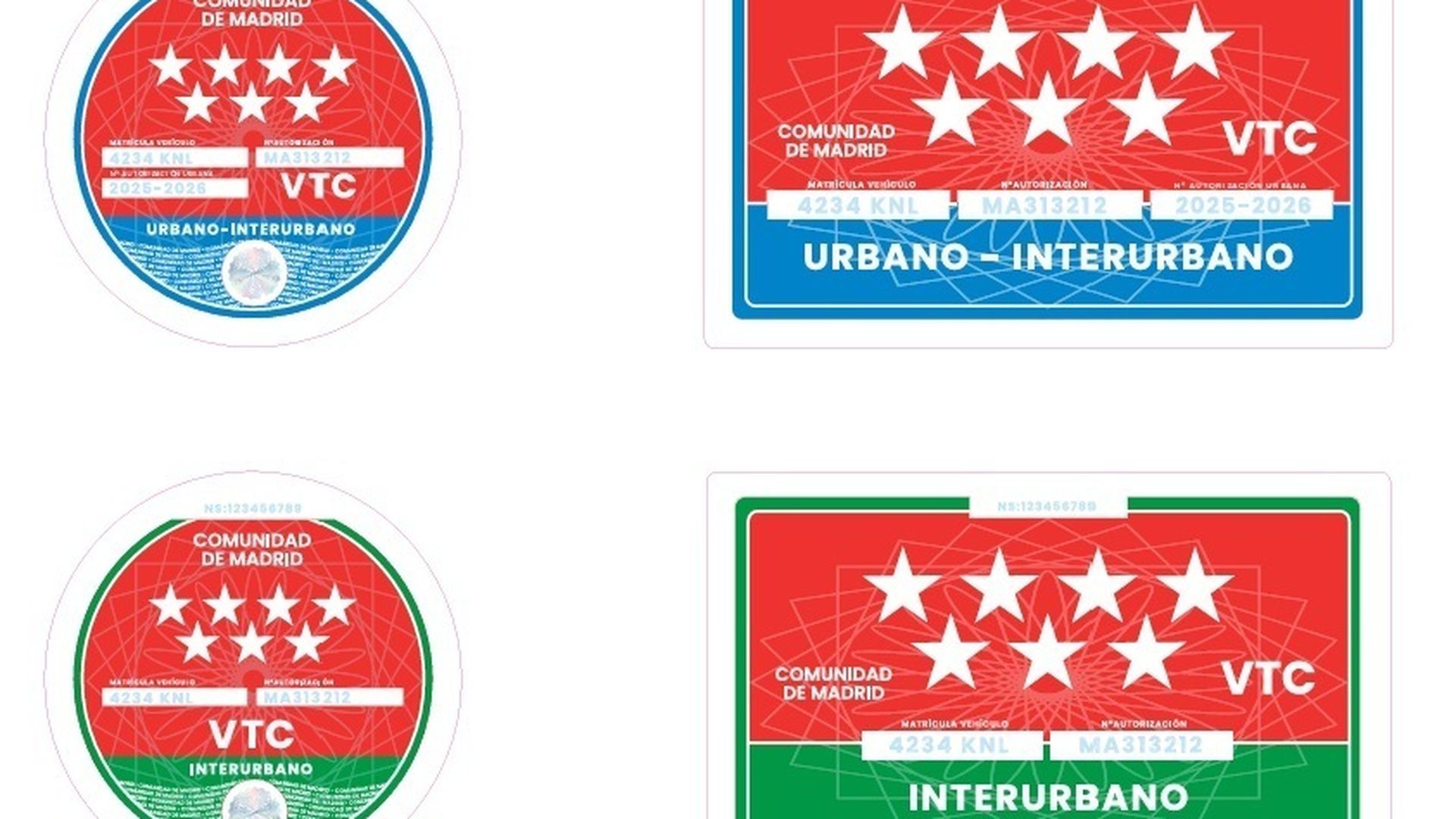 Pegatinas con los nuevos distintivos de VTC en la Comunidad de Madrid