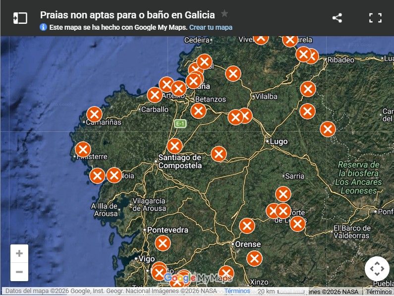 La Xunta ofrece un mapa interactivo donde se pueden consultar todas las zonas no aptas de baño