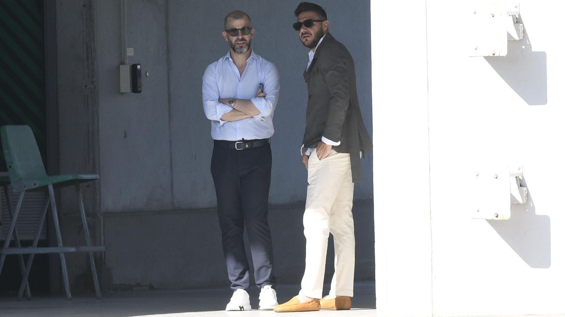 Manu Fajardo y Joaquín, en el entrenamiento del Betis de este jueves