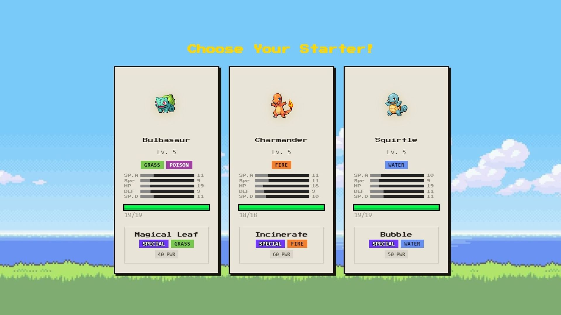Pokelike, la elección de los iniciales para la primera partida