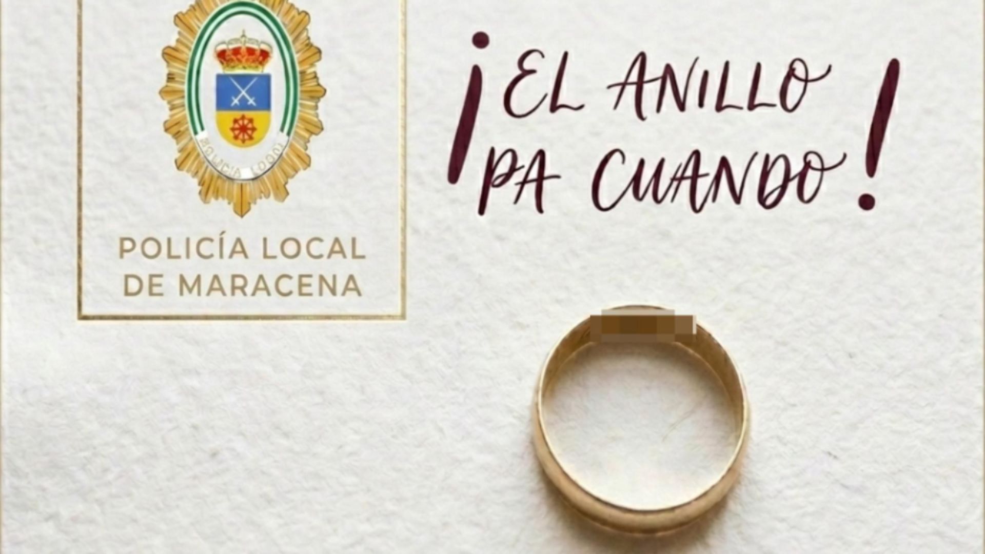 Imagen del anillo perdido, difundida en la redes por la Policía Local de Maracena Imagen del anillo perdido, difundida en la redes por la Policía Local de Maracena