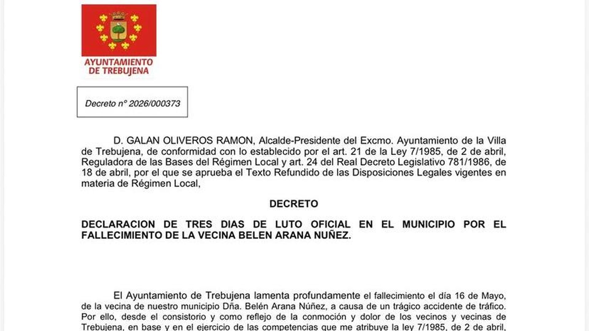 Comunicado del ayuntamiento de Trebujena