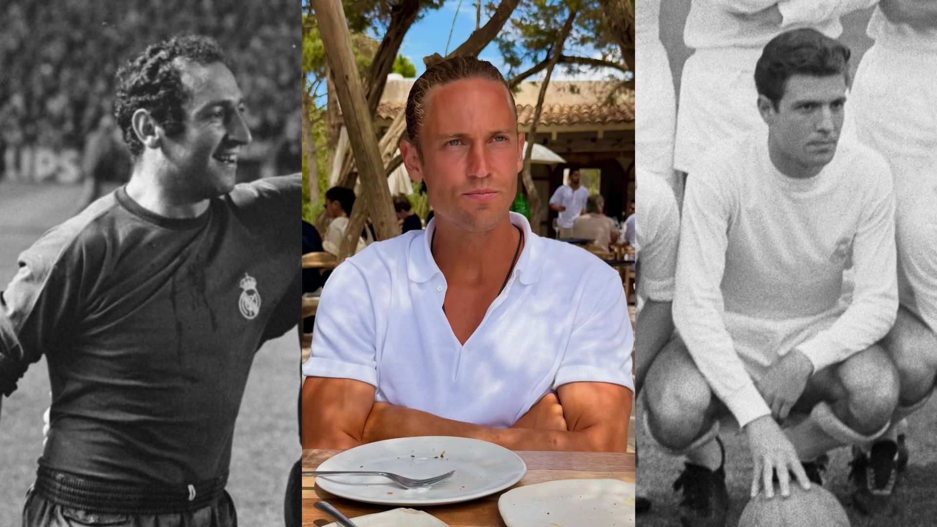 Fotomontaje con Marcos Llorente (centro), su tío abuelo Paco Gento (izq.) y su abuelo materno Ramón Grosso (dcha.) Fotomontaje con Marcos Llorente (centro), su tío abuelo Paco Gento (izq.) y su abuelo materno Ramón Grosso (dcha.)