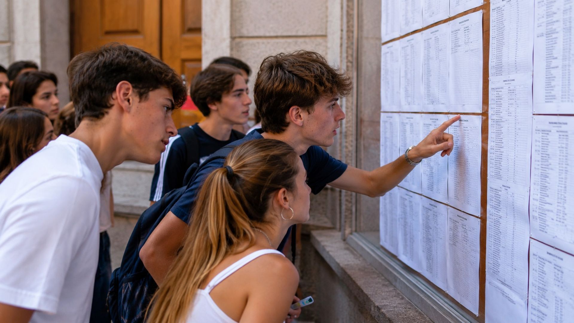 Jóvenes comprobando sus notas