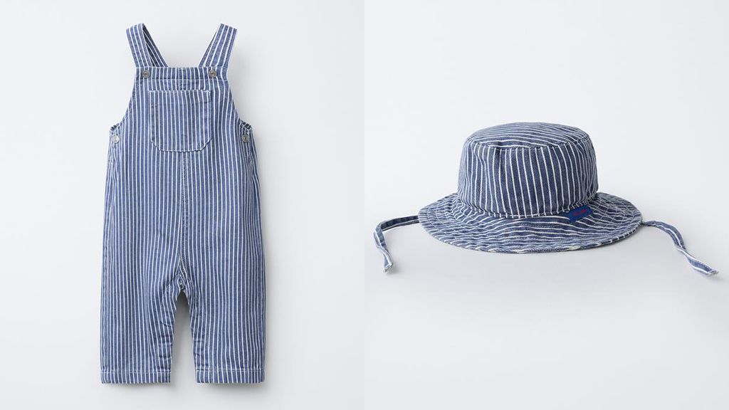 Peto y bucket de rayas azules y blancas