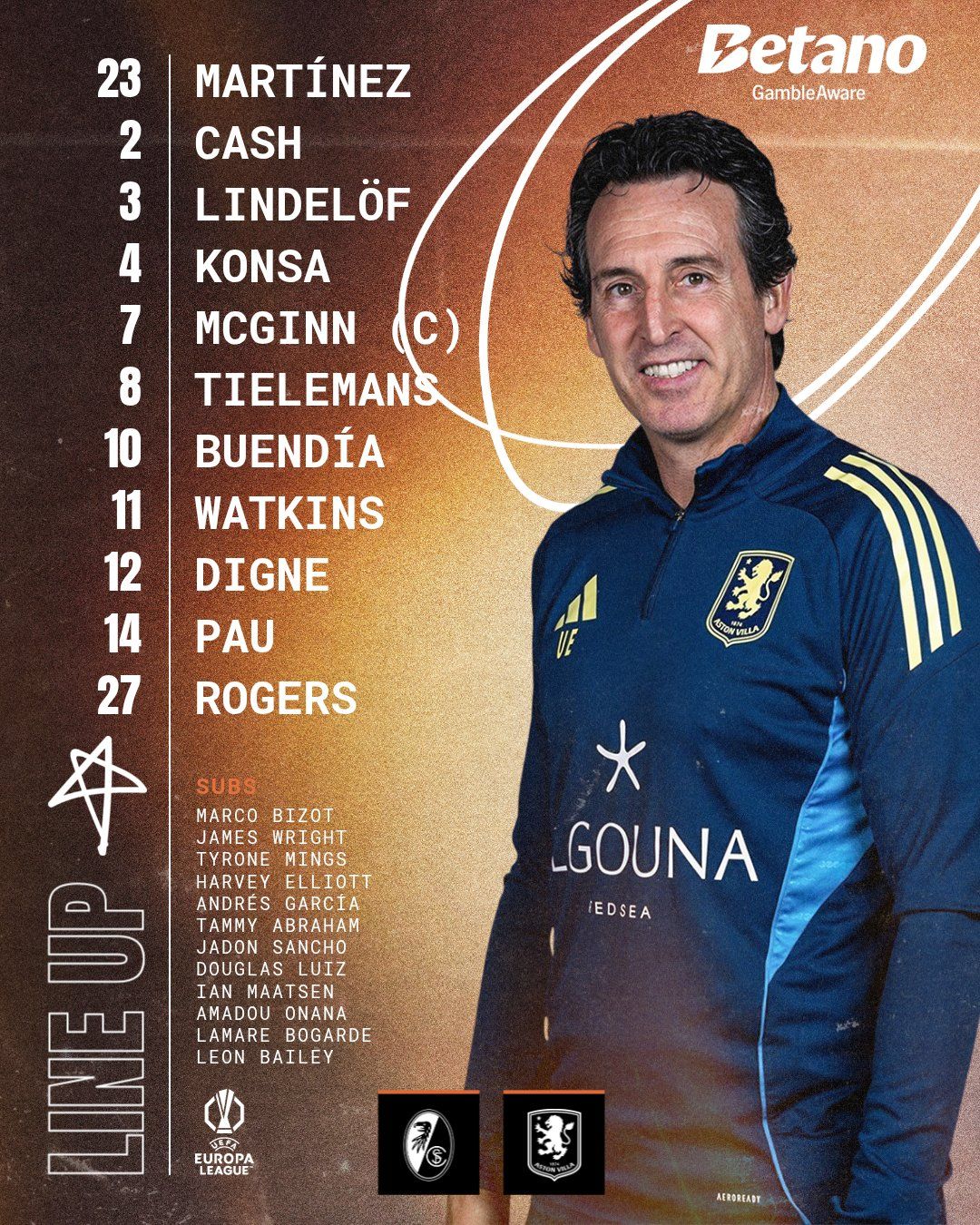 Alineación del Aston Villa en la final de Europa League ante el Friburgo
