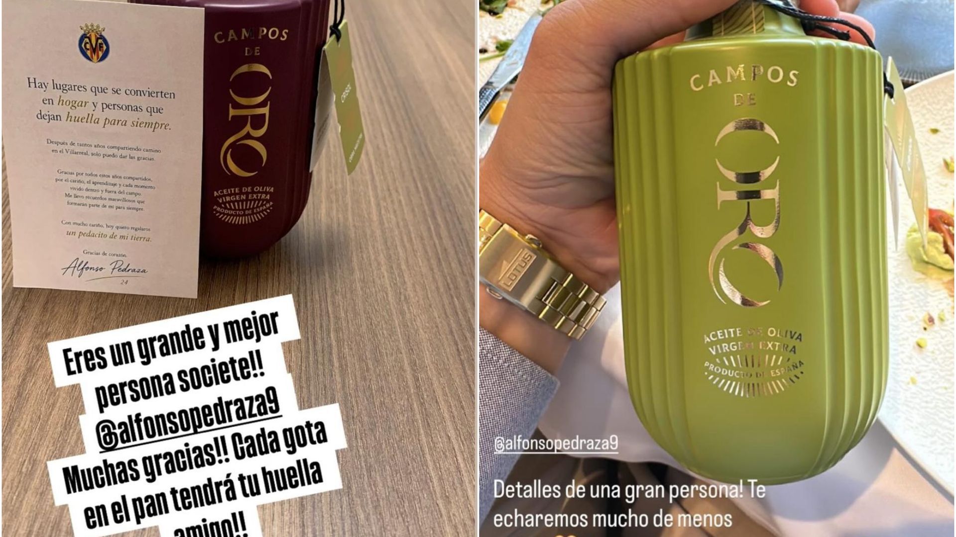 Miembros del Villarreal muestra el regalo de Alfonso Pedraza