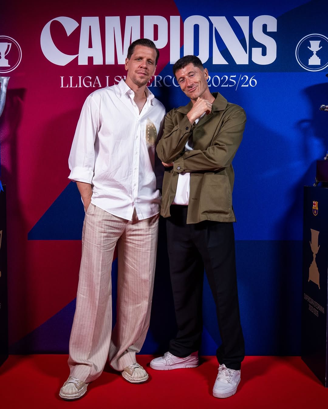 Wojciech Szczęsny y Robert Lewandowski, en la cena de celebración del Barcelona