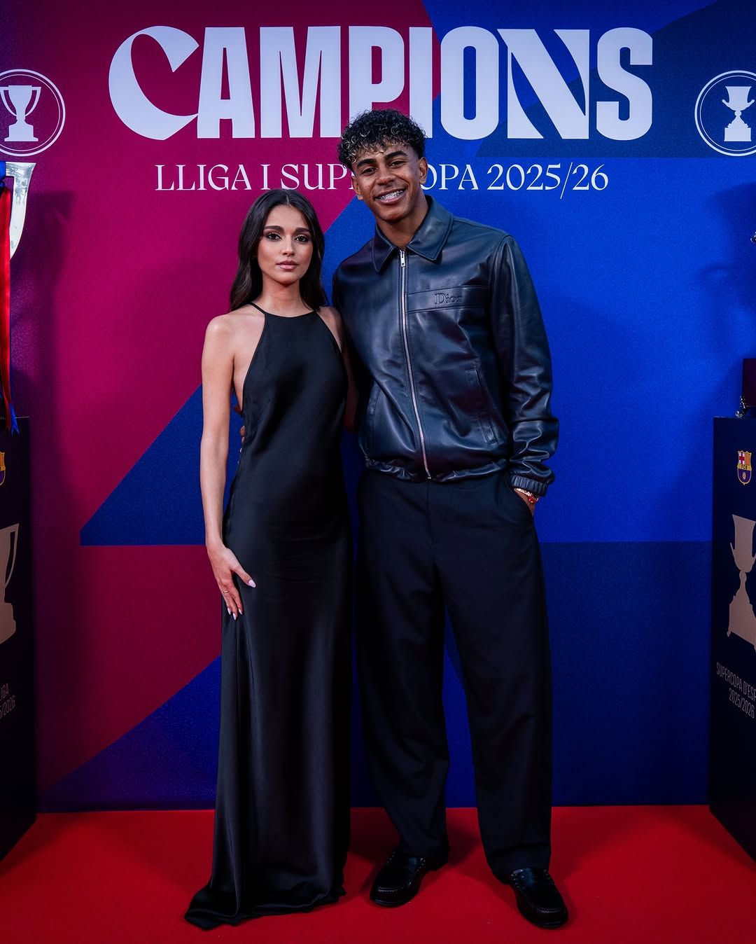 Inés García y Lamine Yamal, en la cena de celebración del Barcelona