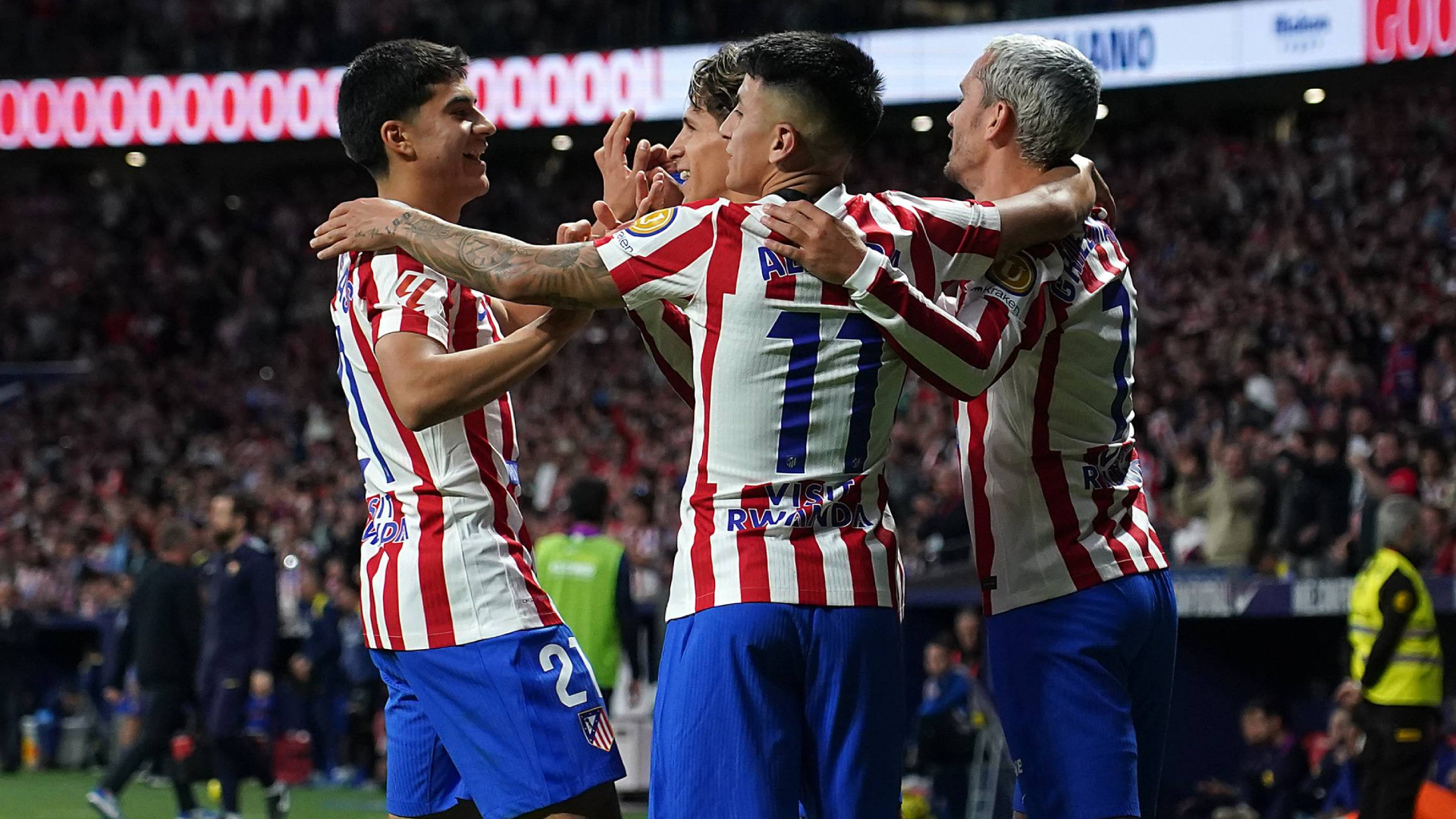 Jugadores del Atlético de Madrid celebran un gol en el Metropolitano Jugadores del Atlético de Madrid celebran un gol en el Metropolitano