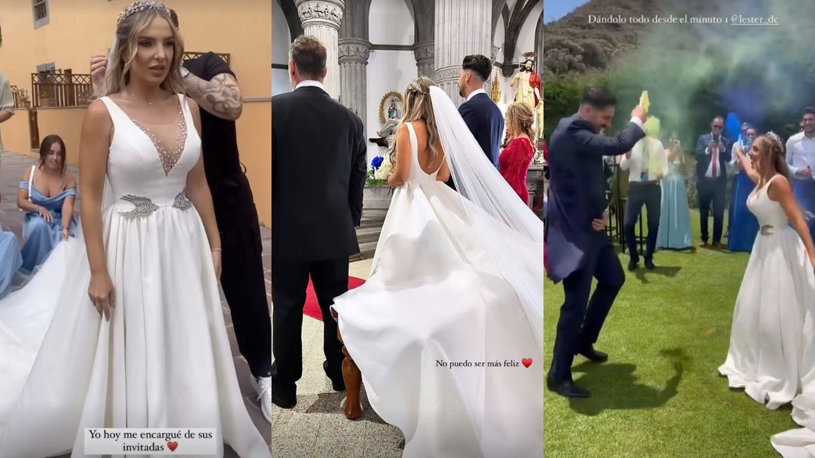 Montaje con tres stories de la boda de Lester y Patri
