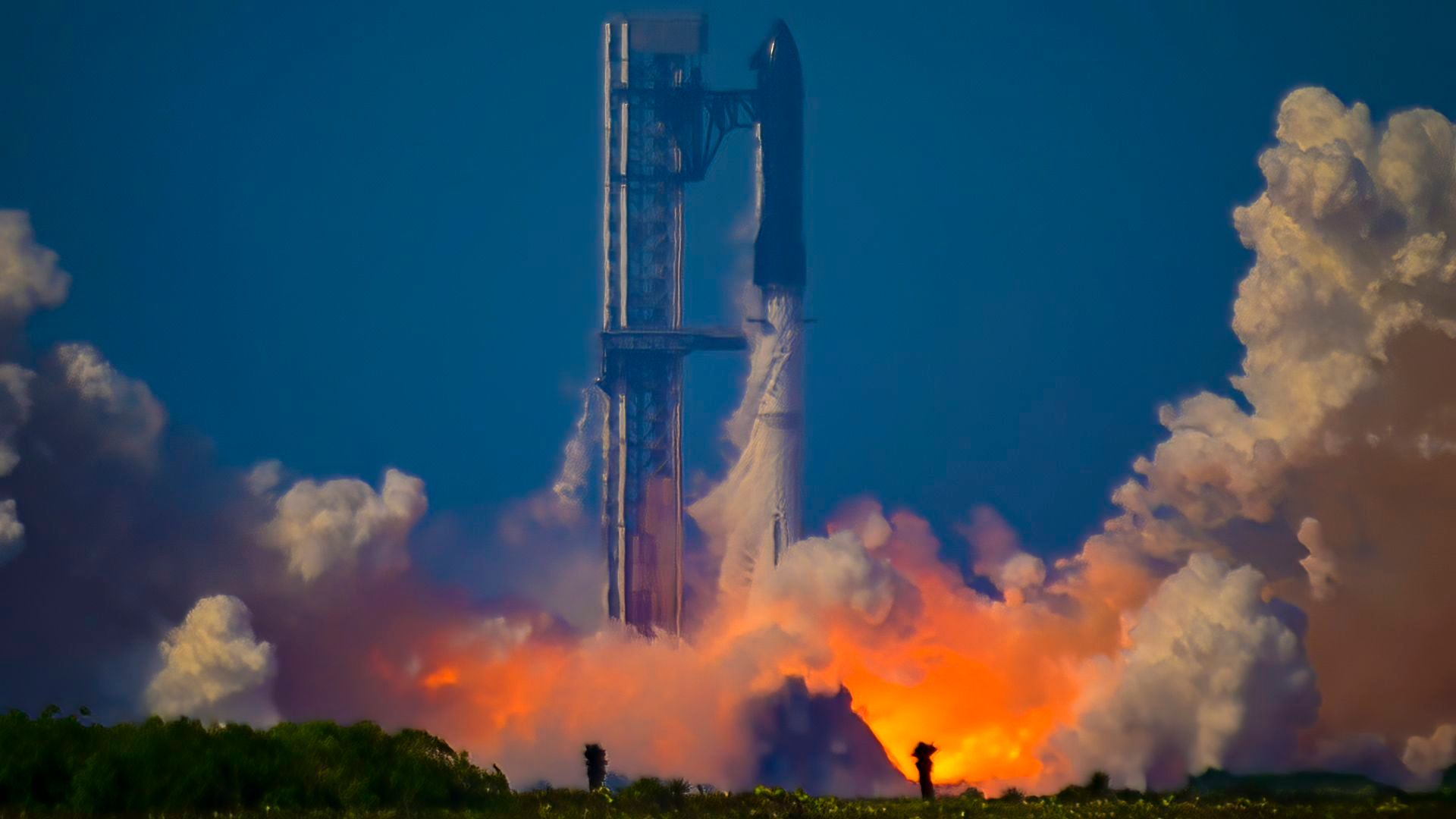 Despegue desde la base de Boca Chica, Texas, EEUU, de la nueva versión del cohete Starship de SpaceX Despegue desde la base de Boca Chica, Texas, EEUU, de la nueva versión del cohete Starship de SpaceX