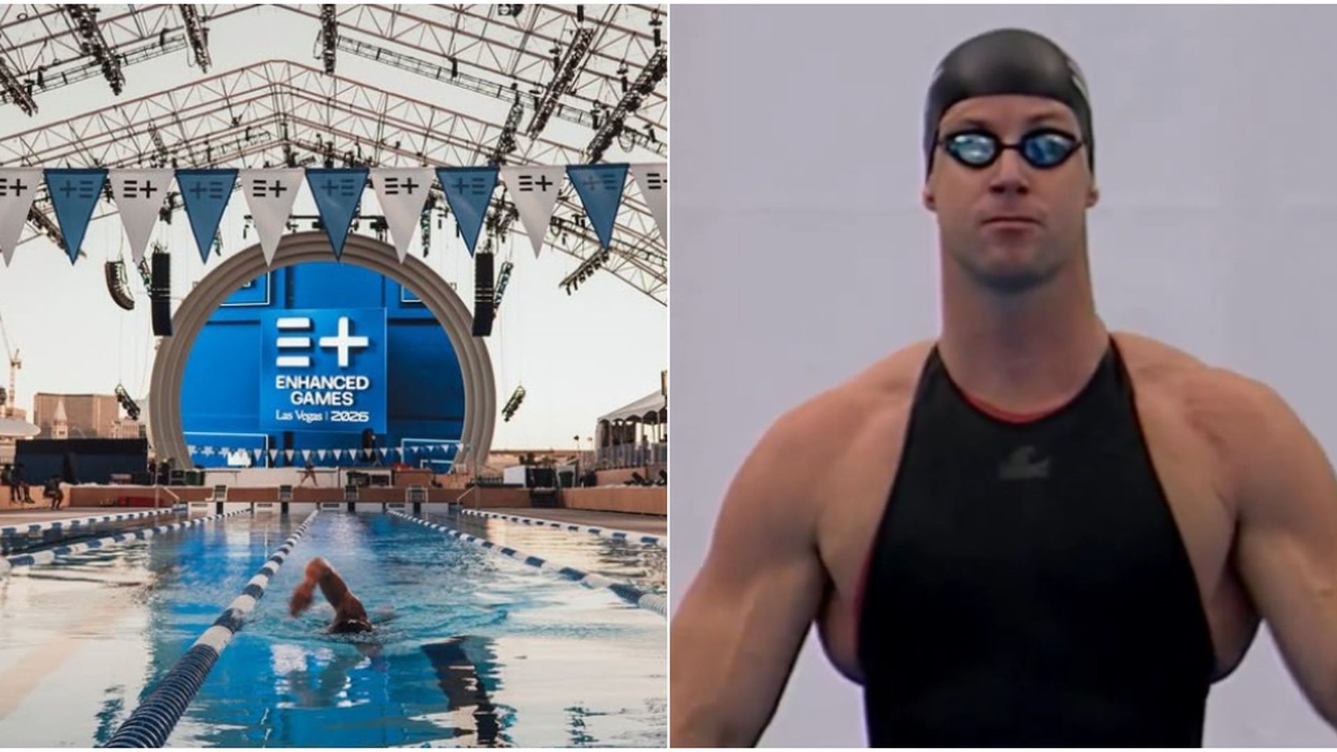 El recinto donde se celebraron los 'Enhanced Games' en Las Vegas y James Magnussen, uno de los competidores El recinto donde se celebraron los 'Enhanced Games' en Las Vegas y James Magnussen, uno de los competidores