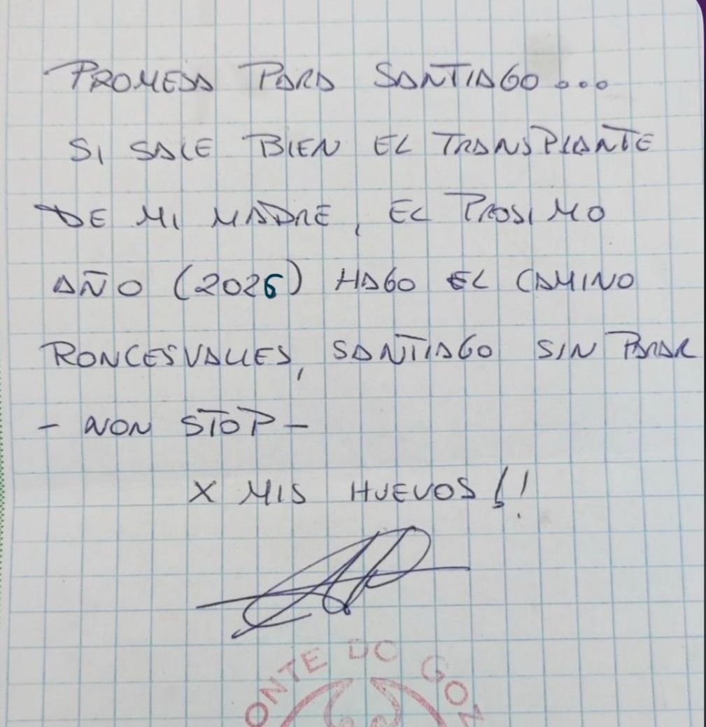 La promesa por escrito que hizo en 2024 tras completar el  Camino de Santiago en bici, desde Trapaga