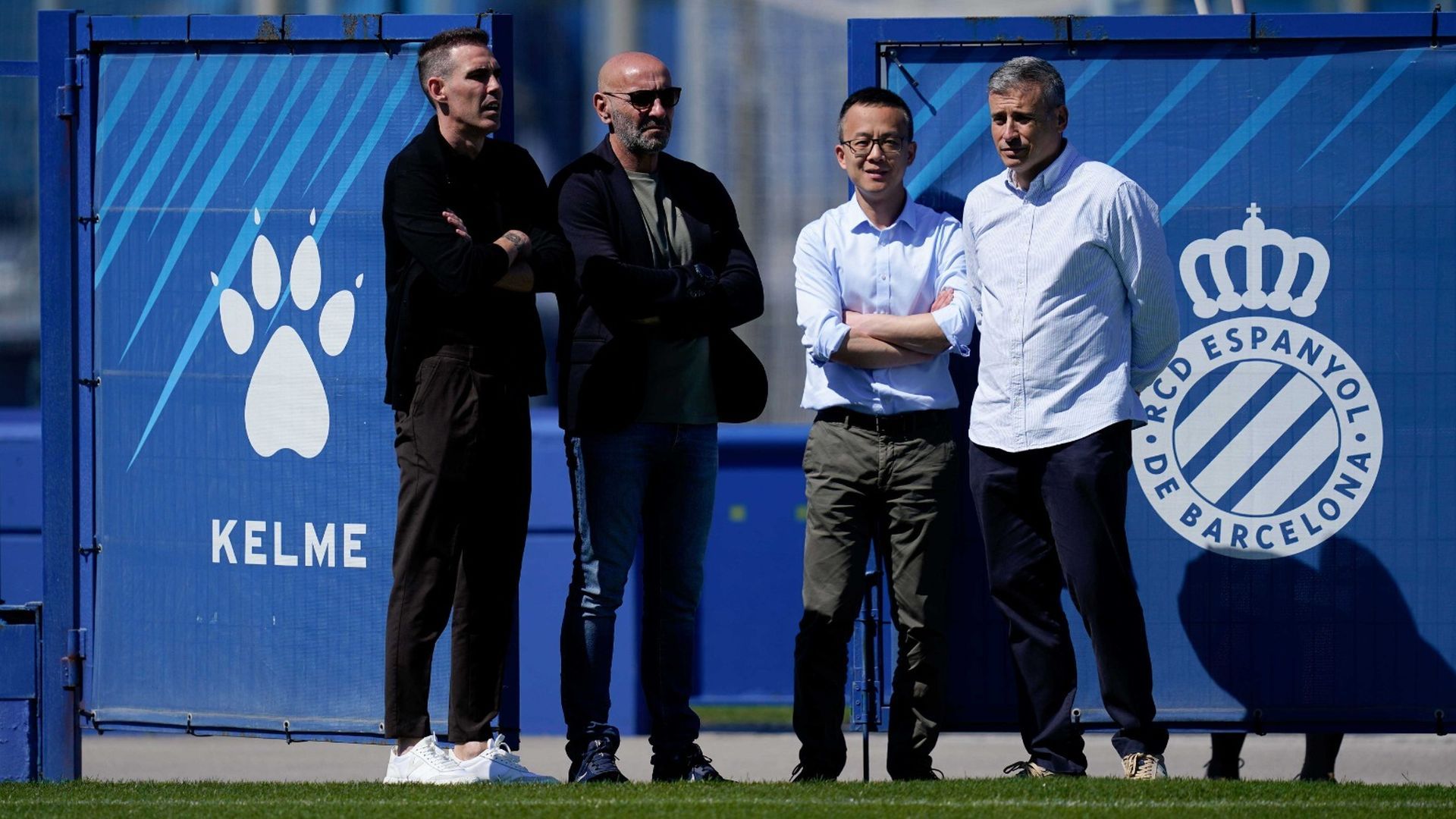 Monchi, junto a Fernando Navarro y Miguel Ángel Gómez, ya en el Espanyol