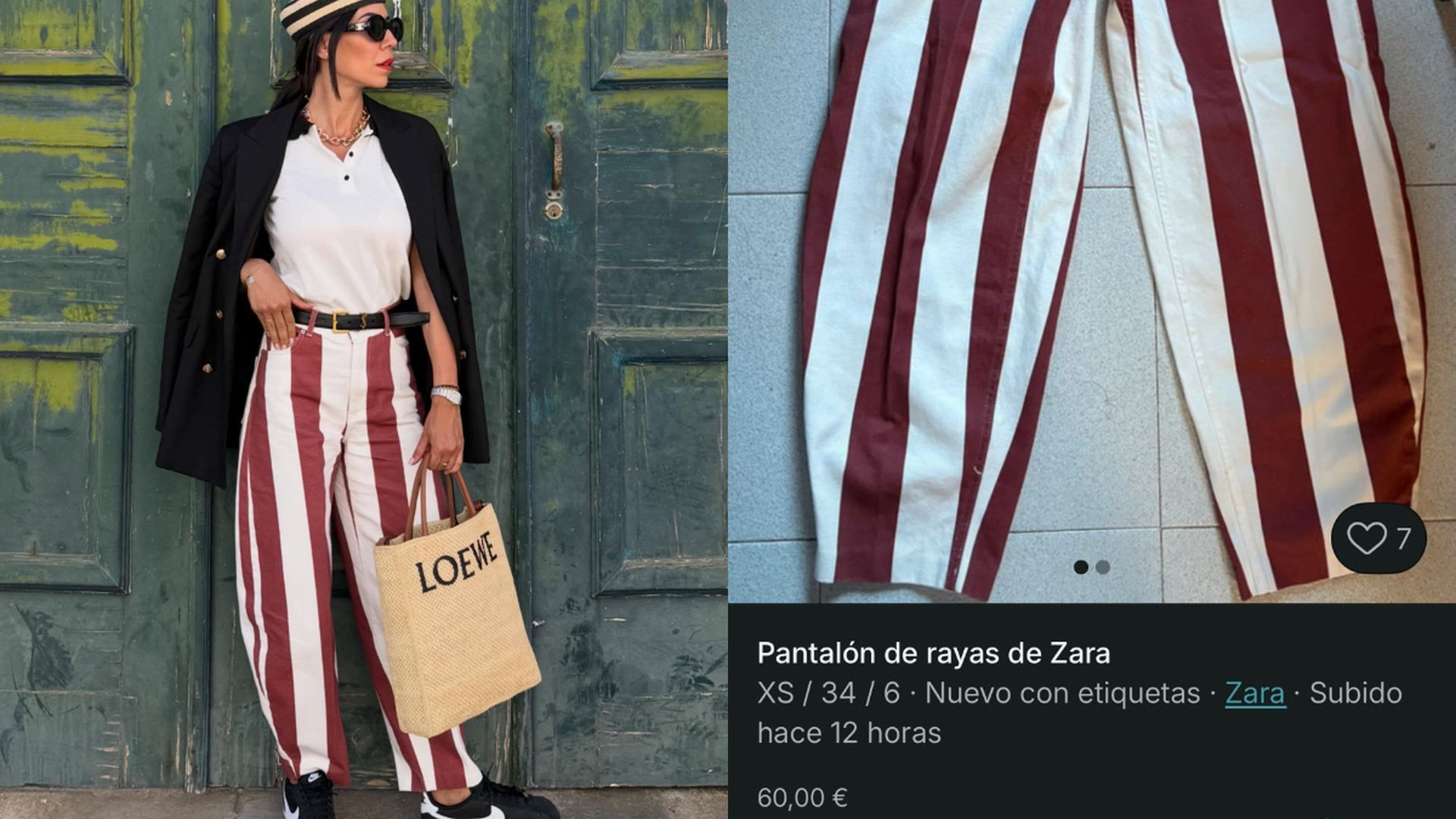 Pantalones de Zara virales y una captura de una vendedora en una plataforma de segunda mano