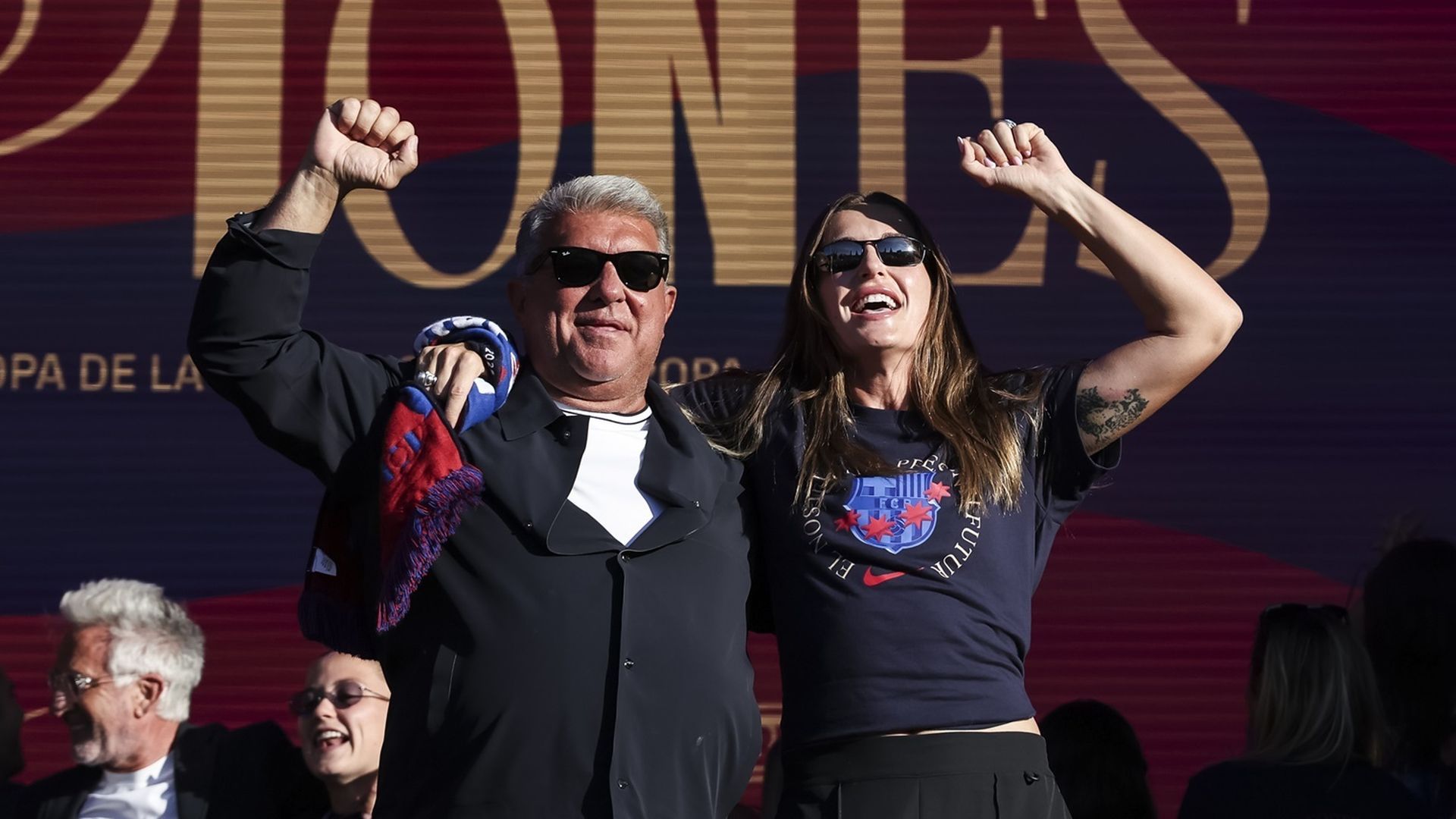 Joan Laporta y Alexia Putellas celebrando la Champions League conseguida por el FC Barcelona esta temporada