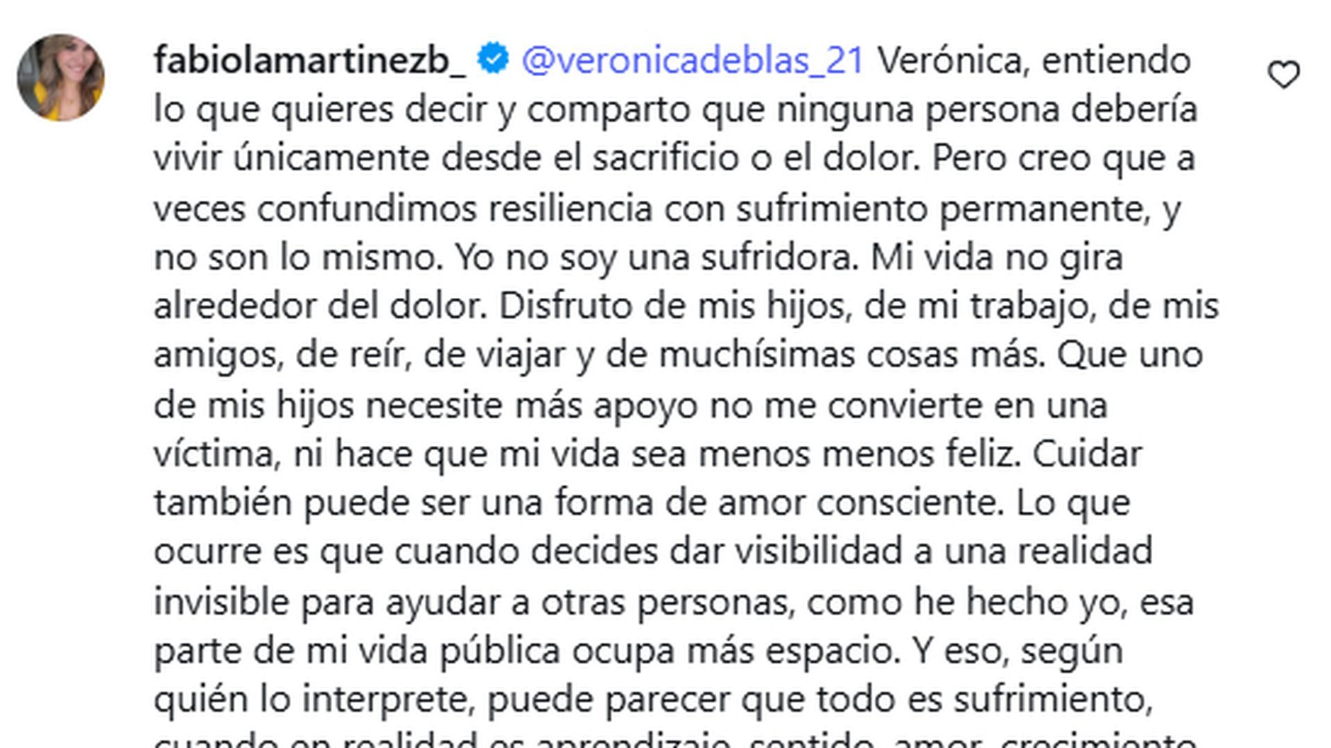 El mensaje de Fabiola Martínez