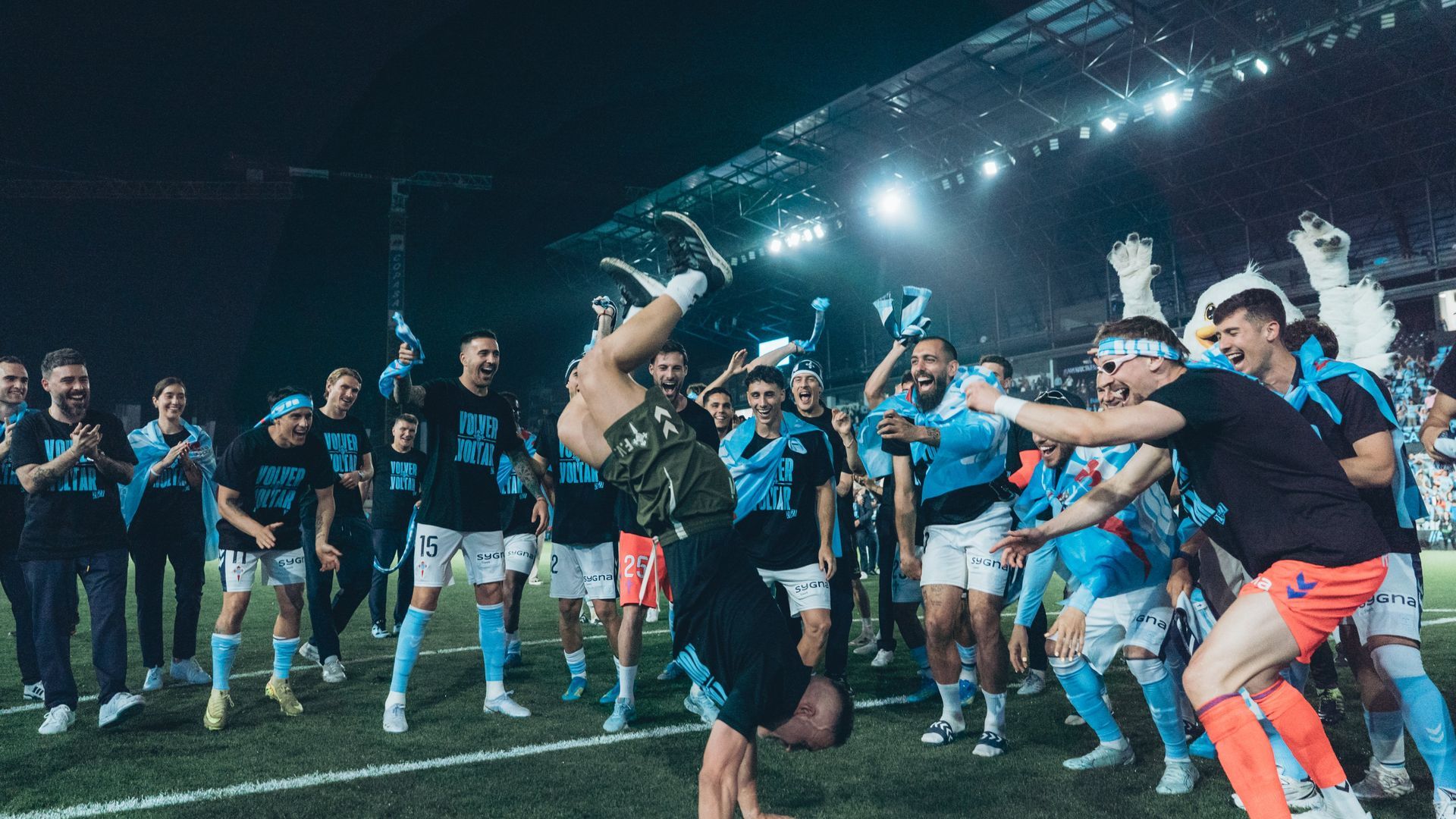 Celebración en Balaídos tras la clasificación a Europa League