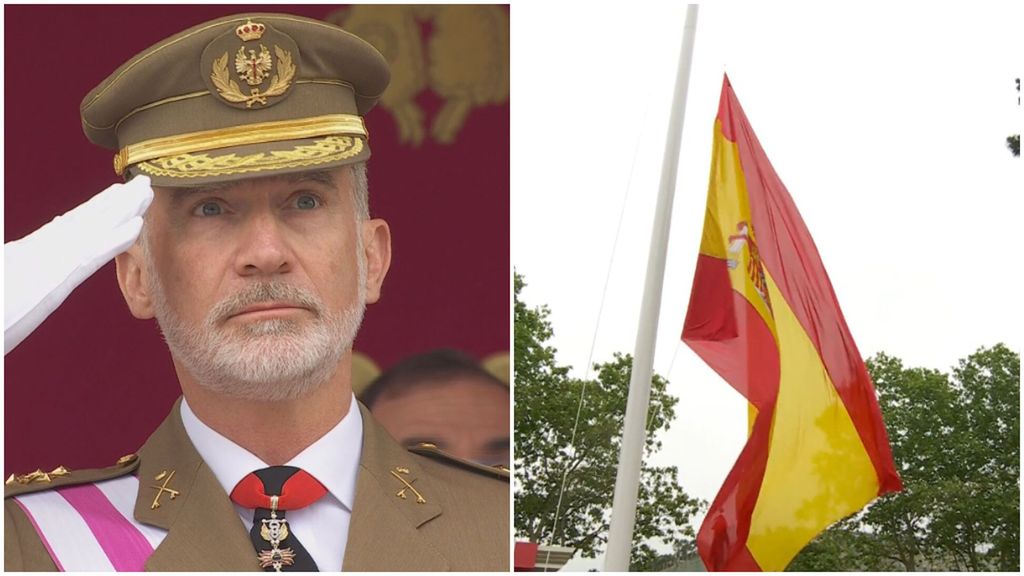 Momento inédito durante el desfile de las Fuerzas Armadas en Vigo: la bandera de España se descuelga para la sorpresa del rey Felipe VI