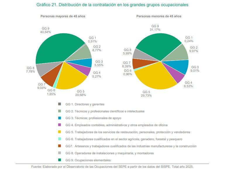 Distribución de la contratación en los grandes grupos ocupacionales
