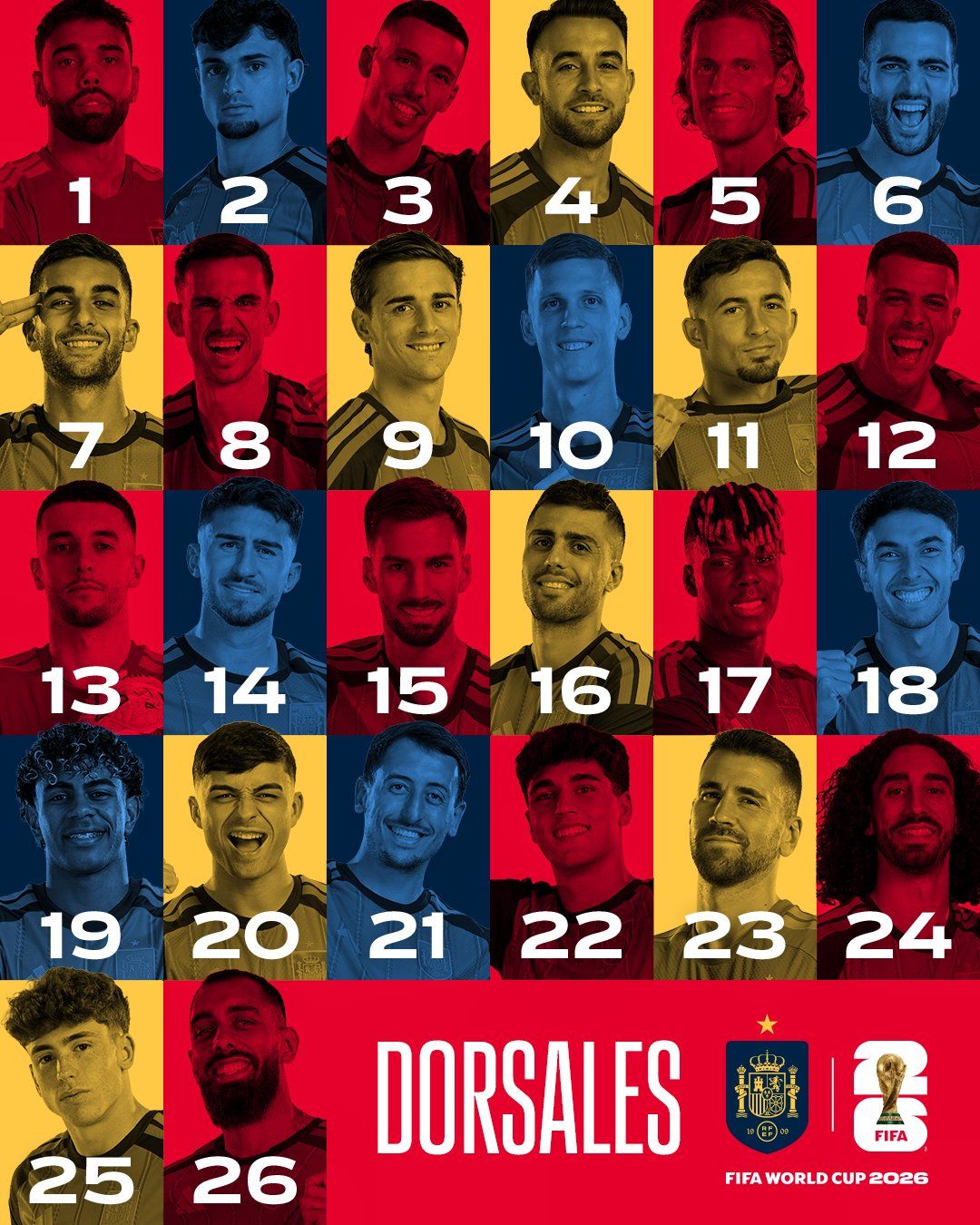 Los dorsales de España para el Mundial 2026