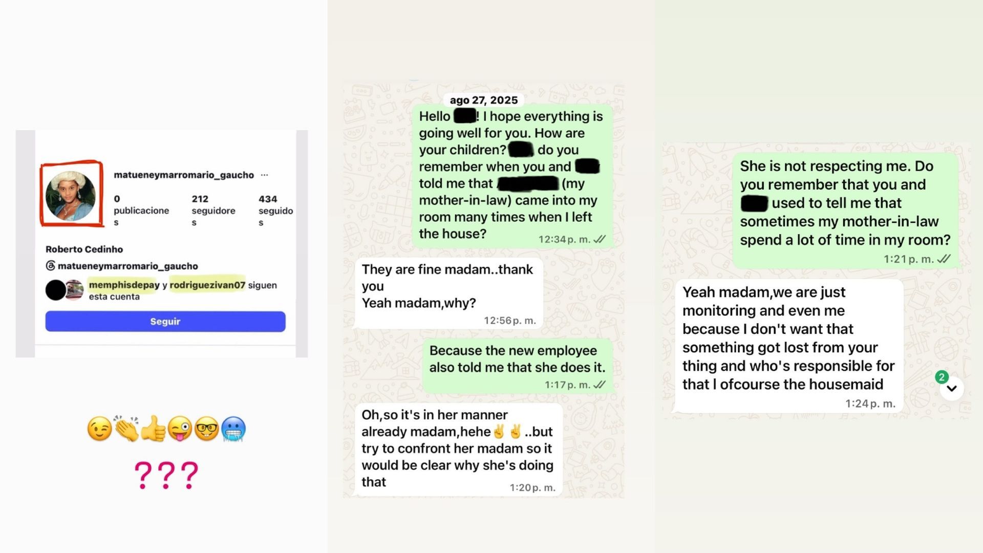 Los mensajes de Suhaila con una de sus empleadas del hogar, hablando sobre el "espionaje" de su suegra