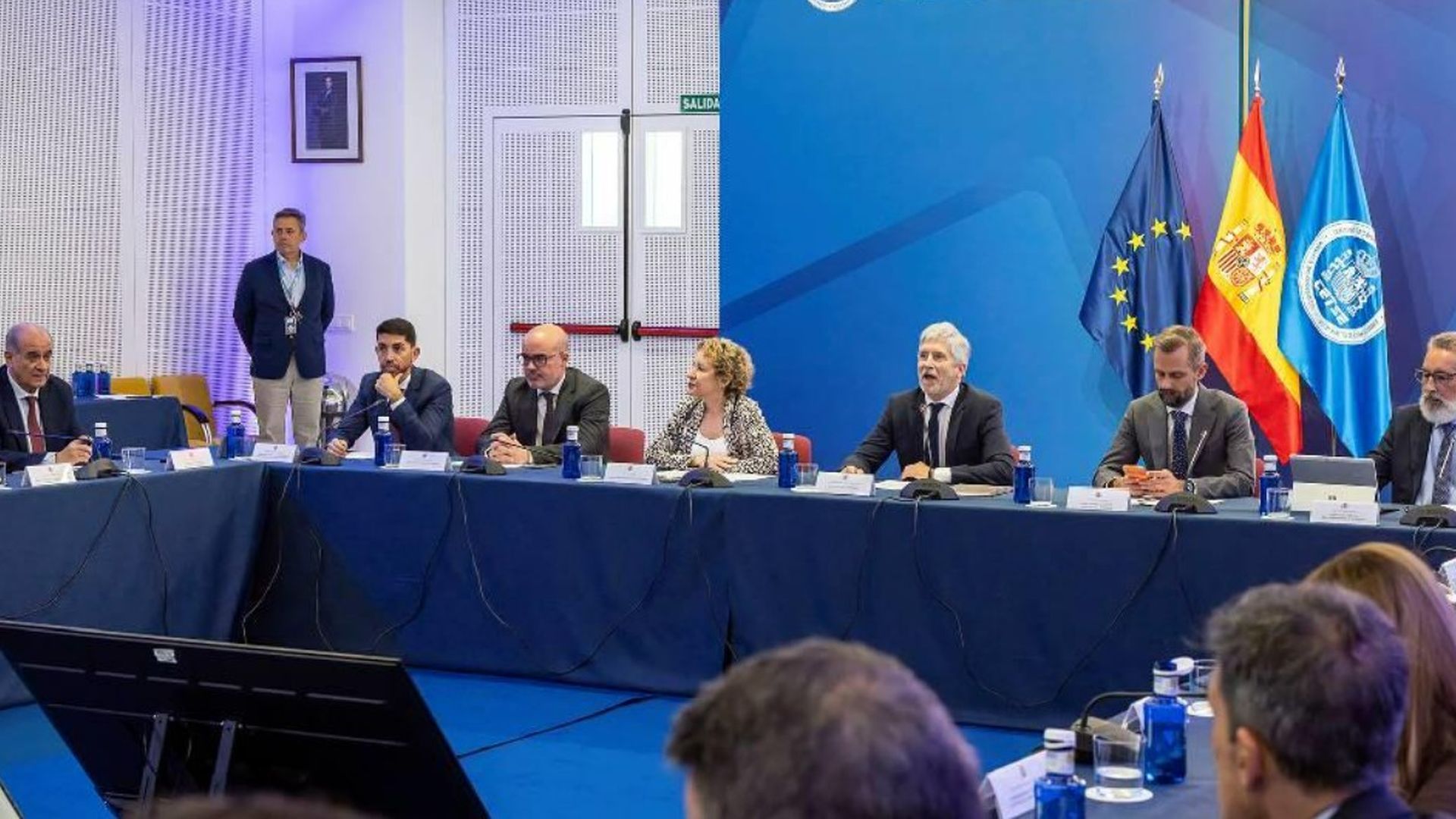 El ministro del Interior, Fernando Grande-Marlaska, presidiendo la reunión de coordinación del dispositivo de seguridad por la visita del Papa León XIV