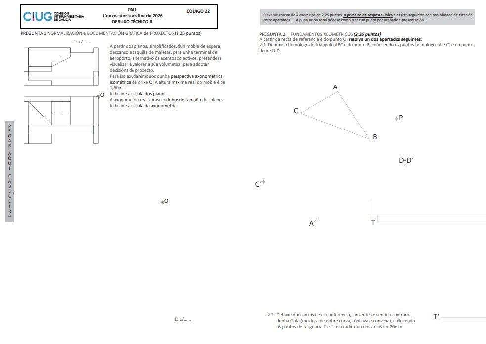 Algunas de las preguntas del examen de dibujo técnico de la PAU en Galicia 2026