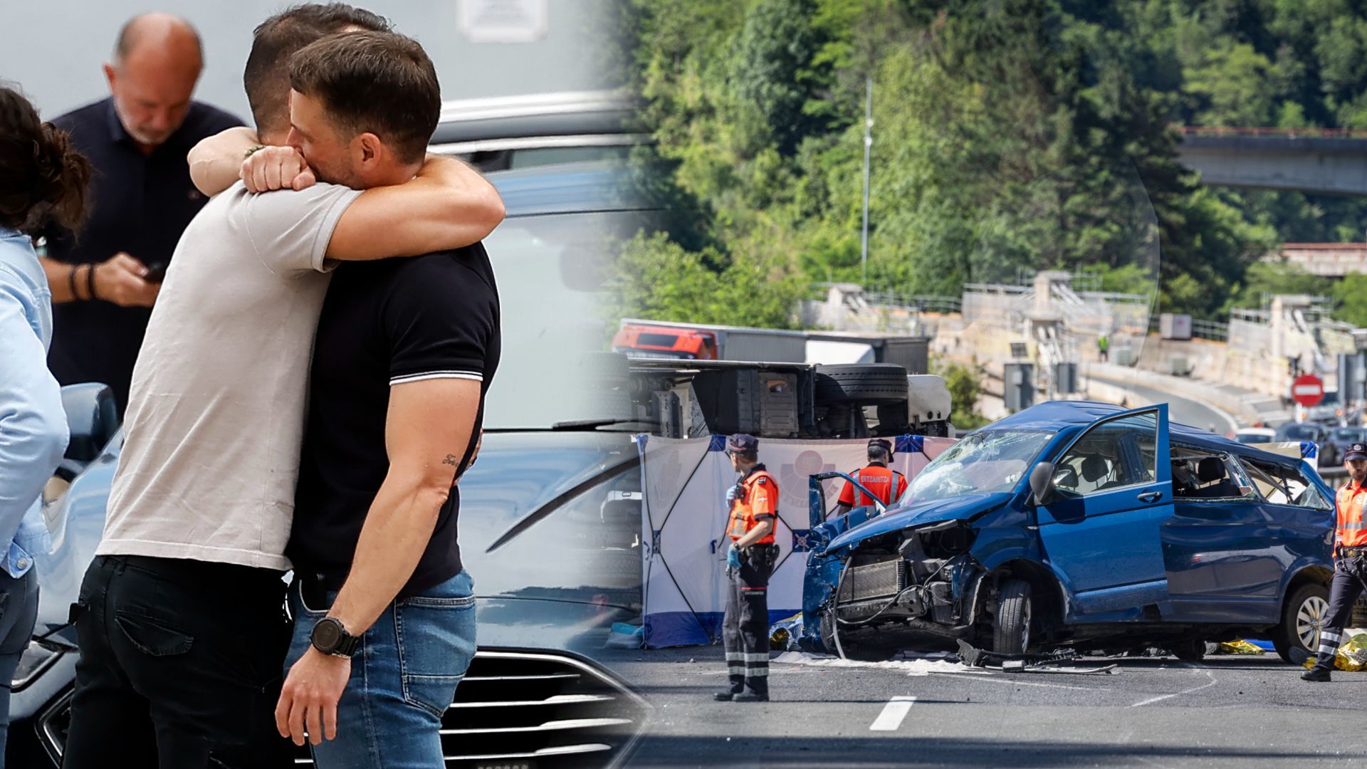 Familiares de los fallecidos en Elgoibar y lugar del accidente