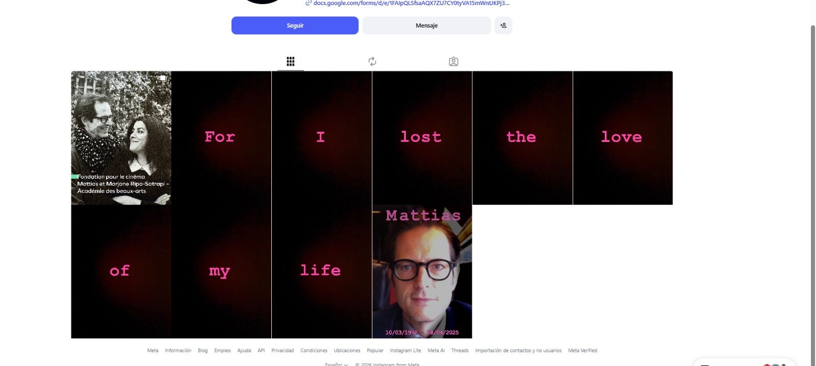 'Feed' de Instagram de Marjane Satrapi, dedicado a su marido, que falleció en abril del año pasado