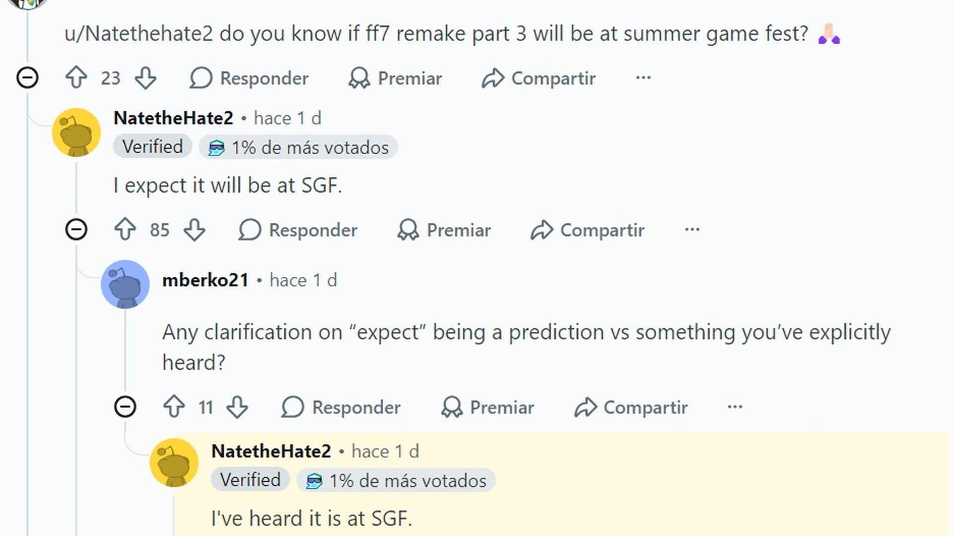 La conversación en reddit sobre Final Fantasy VII: Parte 3