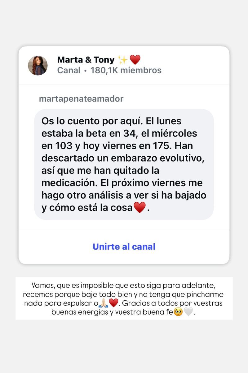 Marta Peñate revela que el suyo es un embarazo no evolutivo: "Es imposible que esto salga adelante"