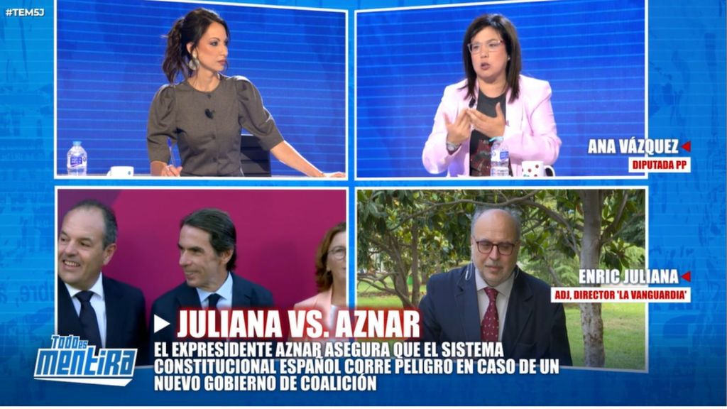 Tensión entre Ana Vázquez y Enric Juliana al hablar sobre la recesión de las mujeres en el PP: "Es denigrante que digas eso con un gobierno machista"