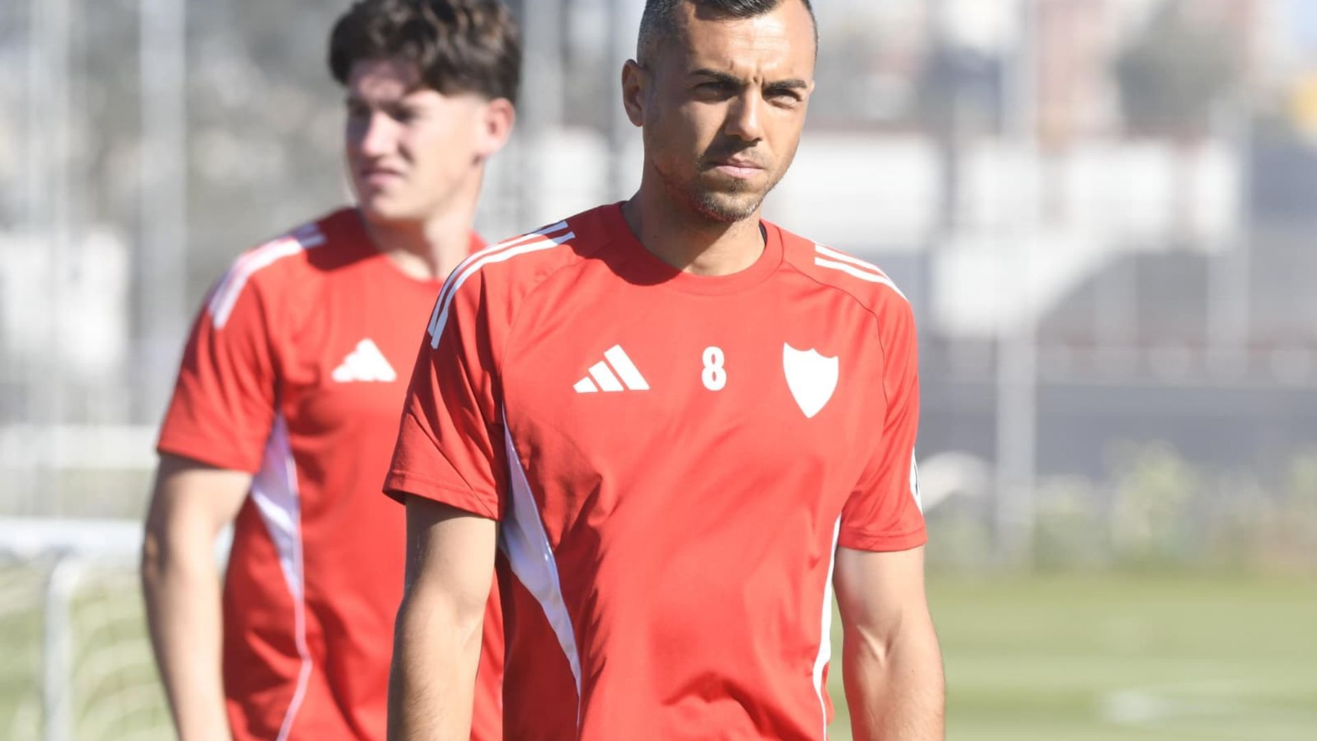 Joan Jordán, en el entrenamiento del Sevilla 