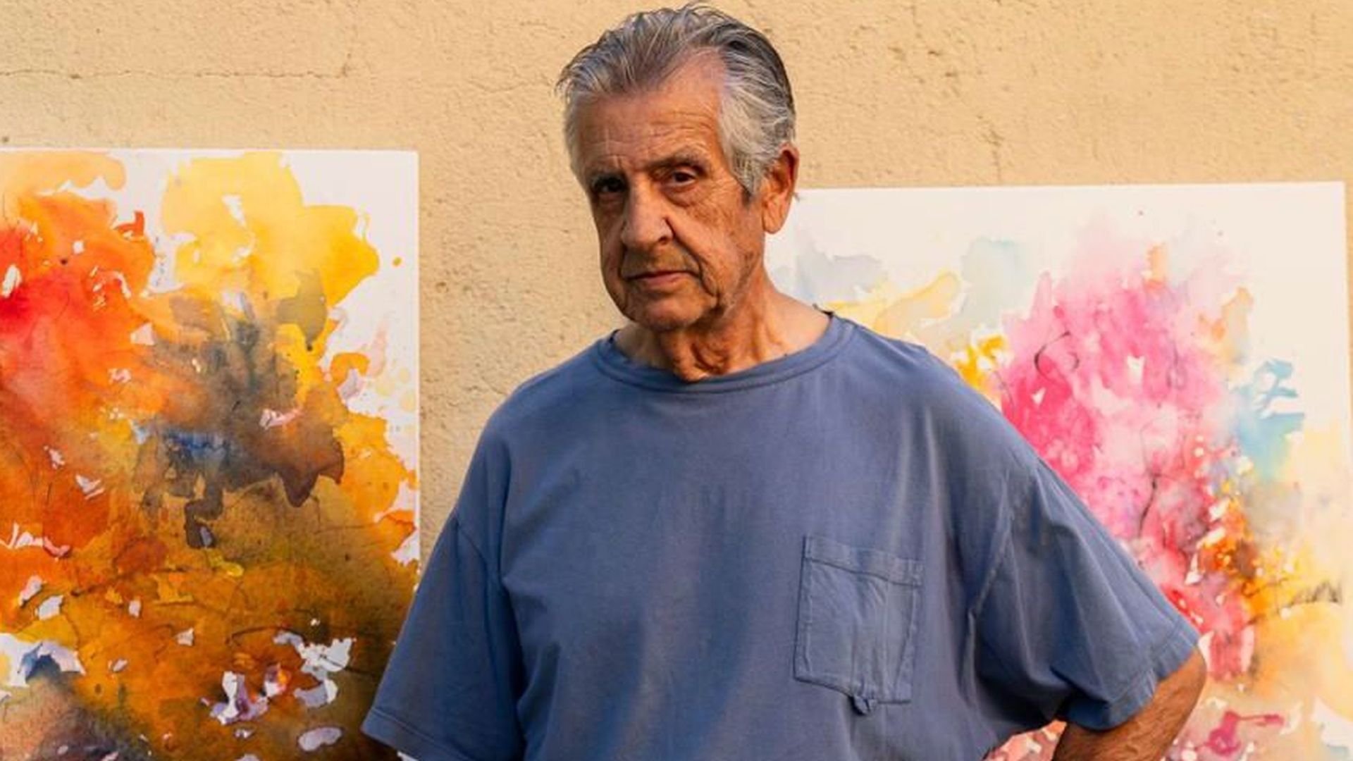Salvador Albaladejo con dos de sus últimas obras Salvador Albaladejo con dos de sus últimas obras