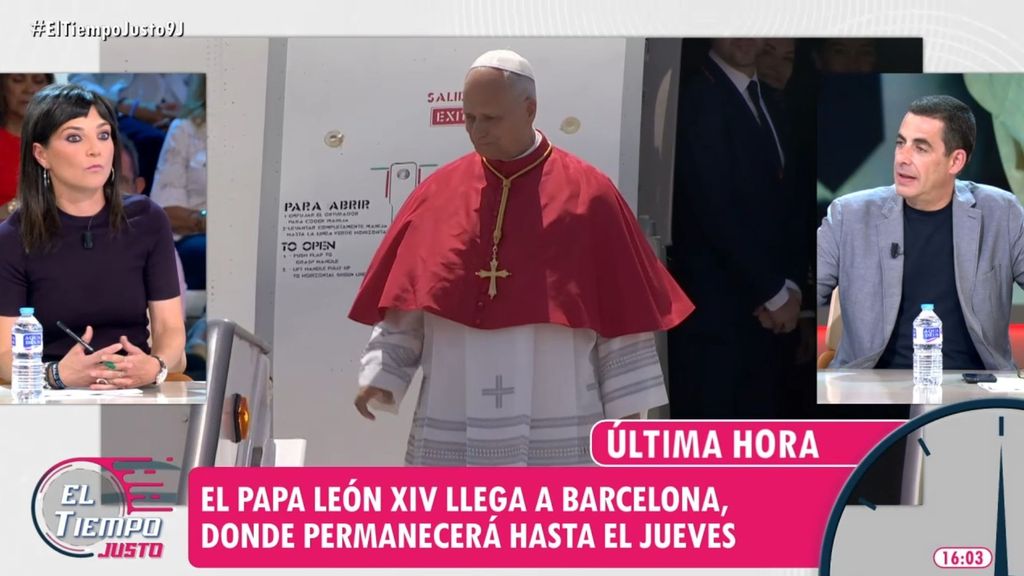 Choque de opiniones en el plató de 'El tiempo justo' ante el discurso en catalán del papa León XIV en Barcelona: "Sois unos blandos"
