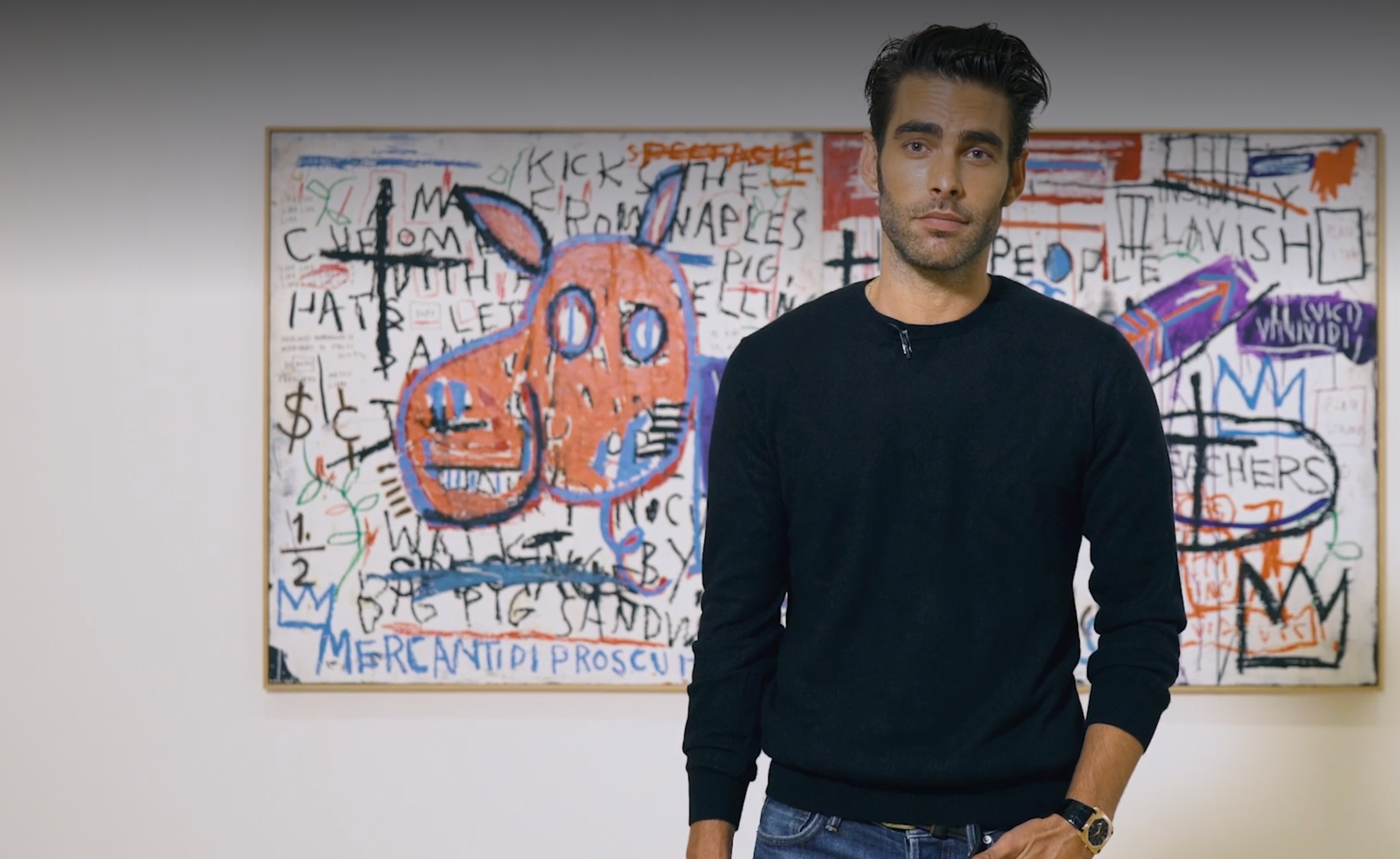 Jon Kortajarena frente a su obra favorita del Guggenheim: 'El hombre de Nápoles', de Basquiat