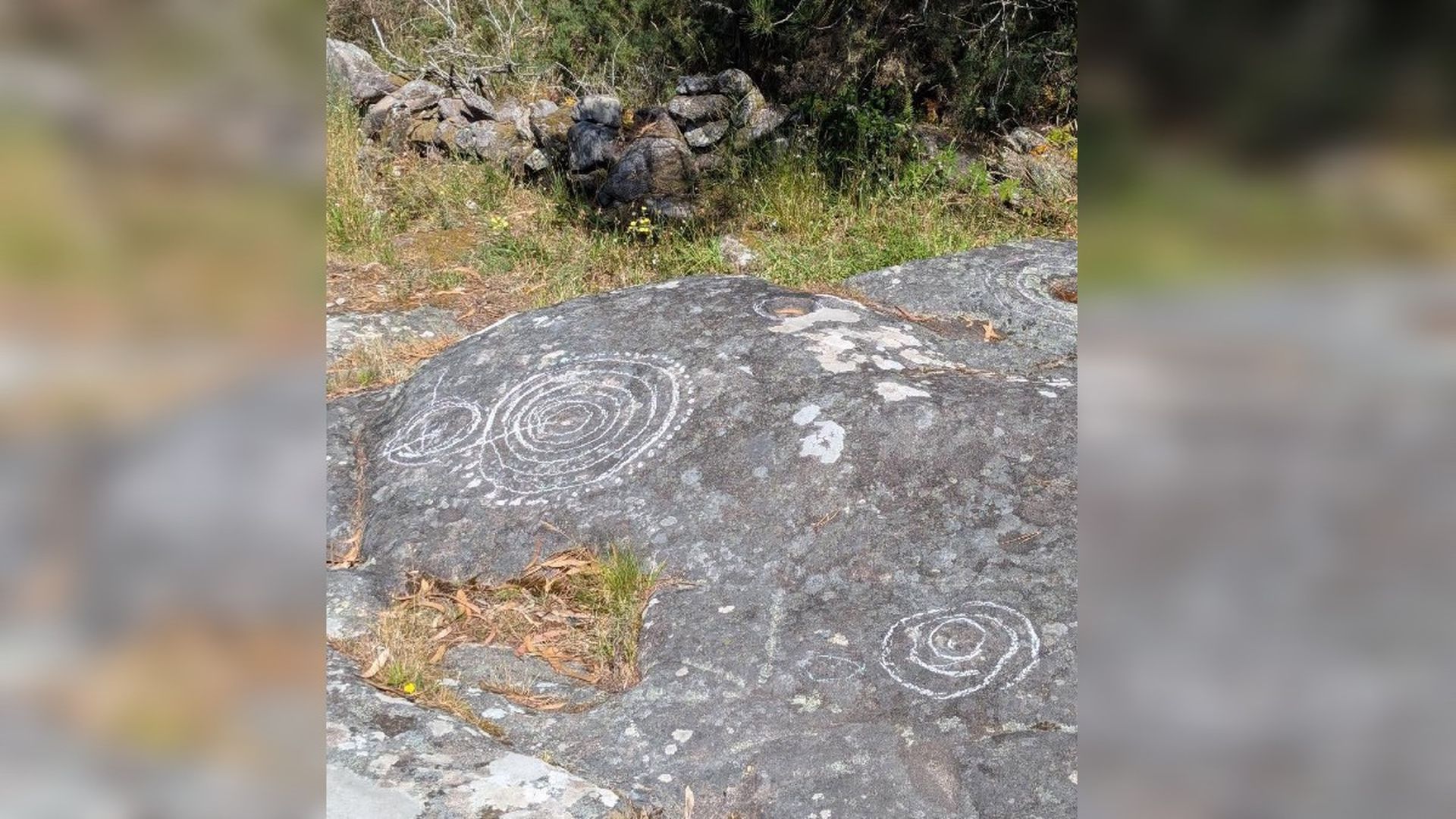 Los petroglifos de A Laxe das Rodas en Muros han aparecido pintados con tiza Los petroglifos de A Laxe das Rodas en Muros han aparecido pintados con tiza
