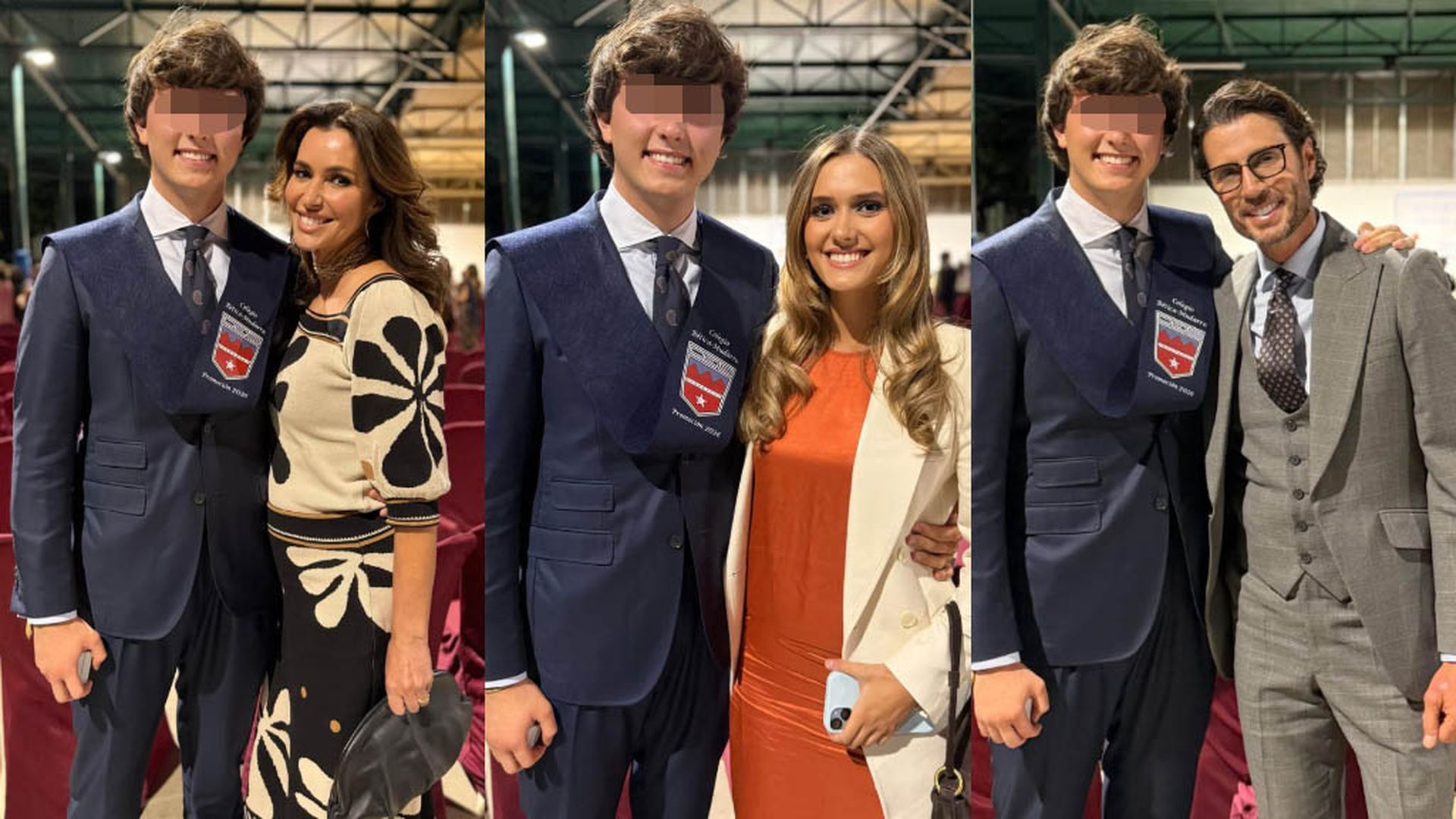 Juan Rodrigo, el hijo de Arantxa del Sol y de Finito de Córdoba, posa con su familia en el día de su graduación