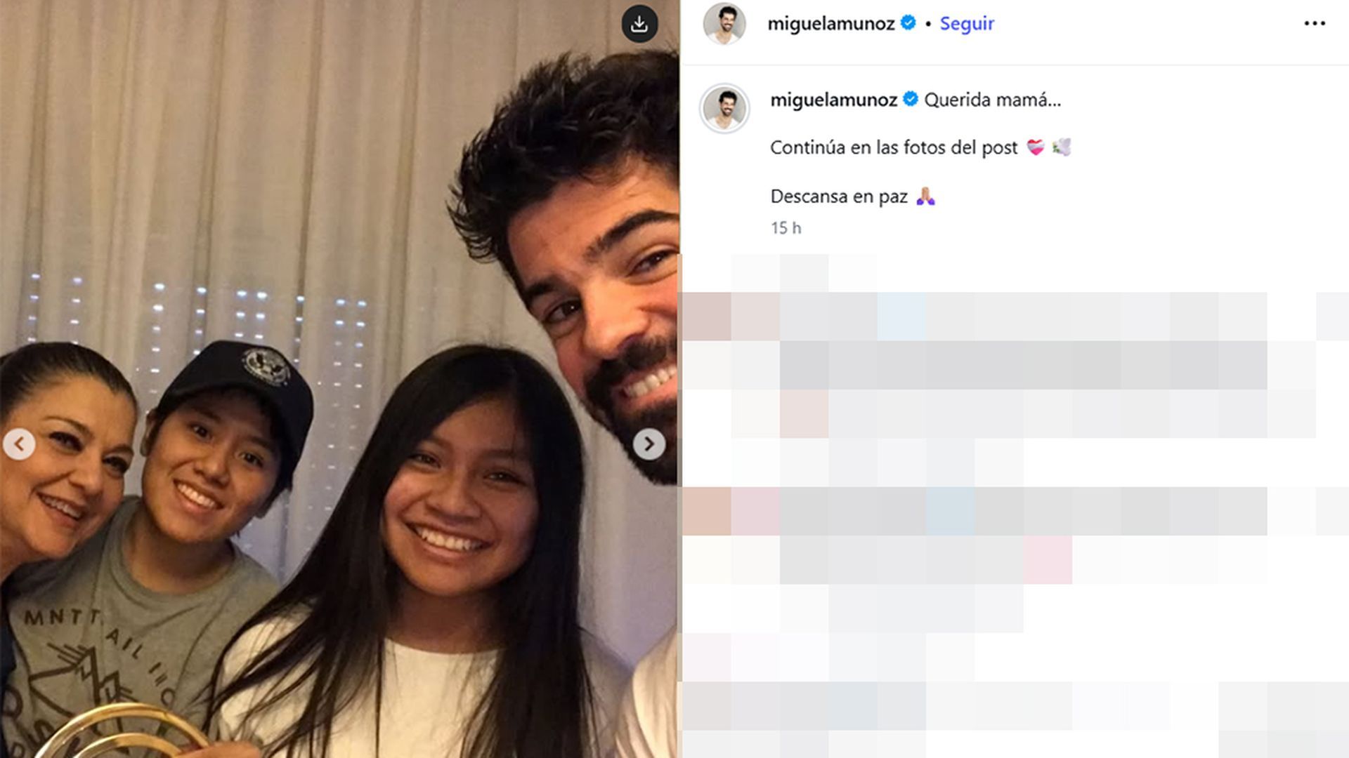 Miguel Ángel Muñoz, con su madre y sus hermanos