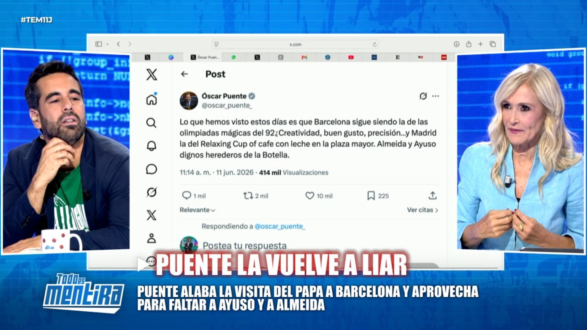 El tweet de Óscar Puente con pulla al PP de Madrid abre el debate entre José Muñoz y Cristina Cifuentes