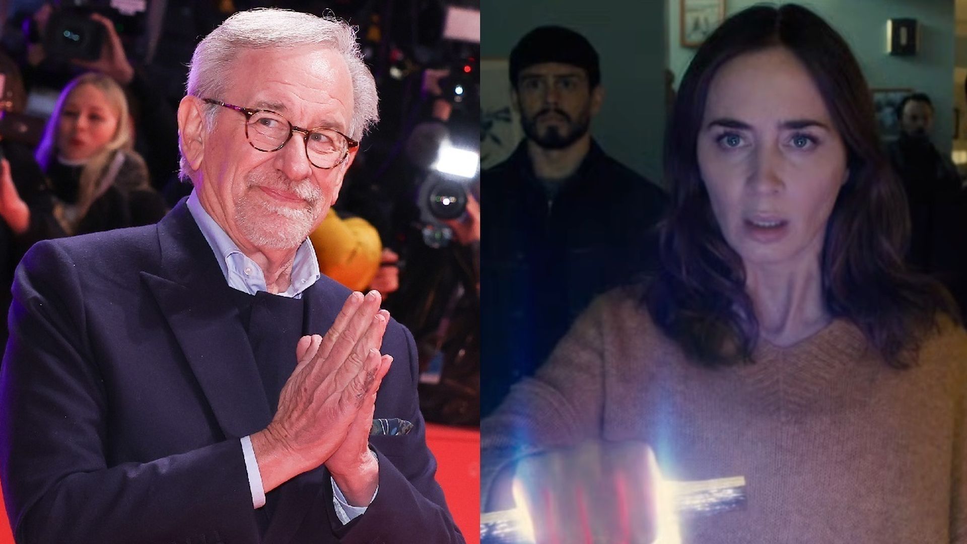Spielberg y Emily Blunt en una imagen promocional de 'El día de la revelación' Spielberg y Emily Blunt en una imagen promocional de 'El día de la revelación'