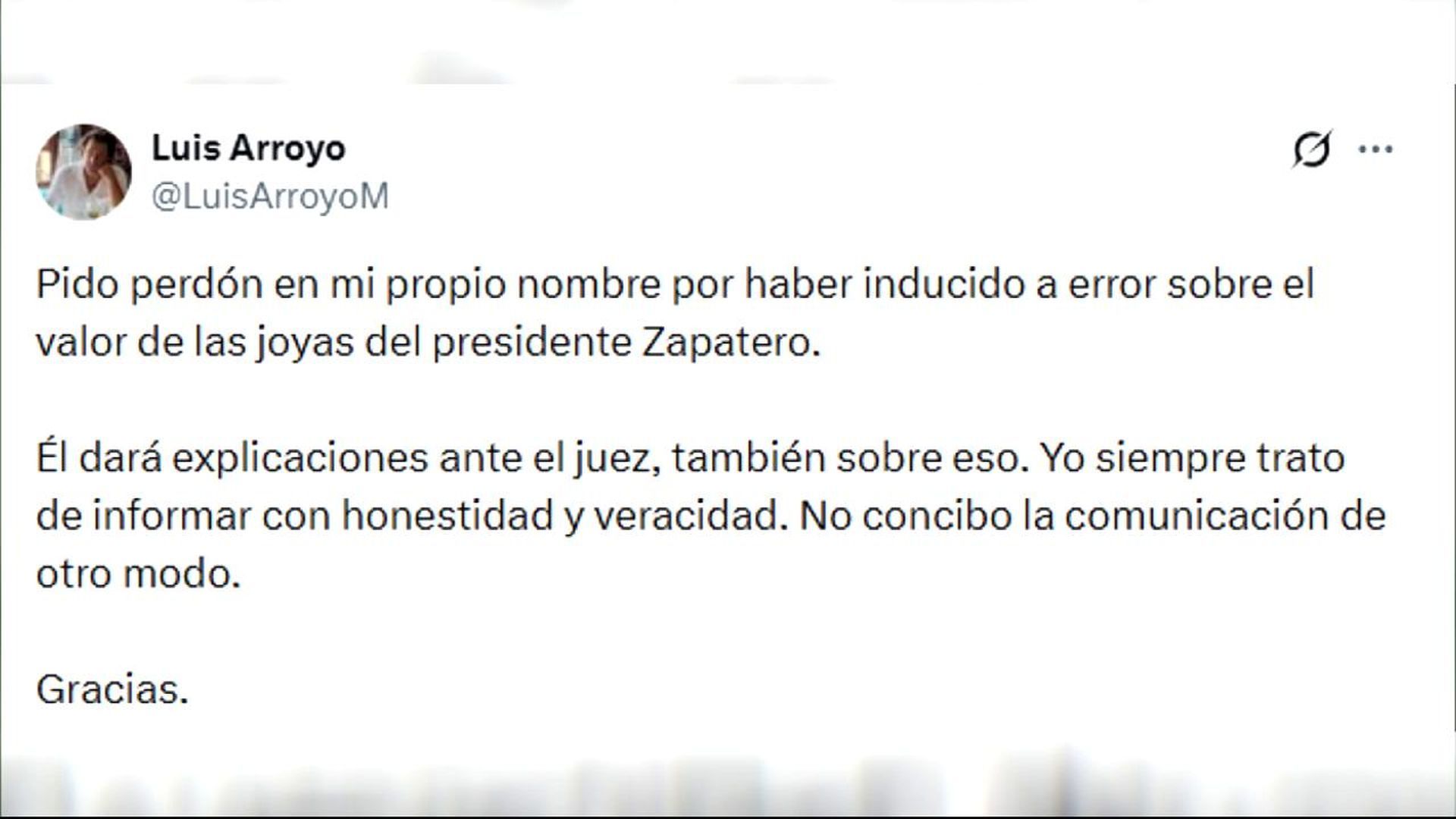 El portavoz de Zapatero pide perdón por "haber inducido a error" sobre el valor de las joyas