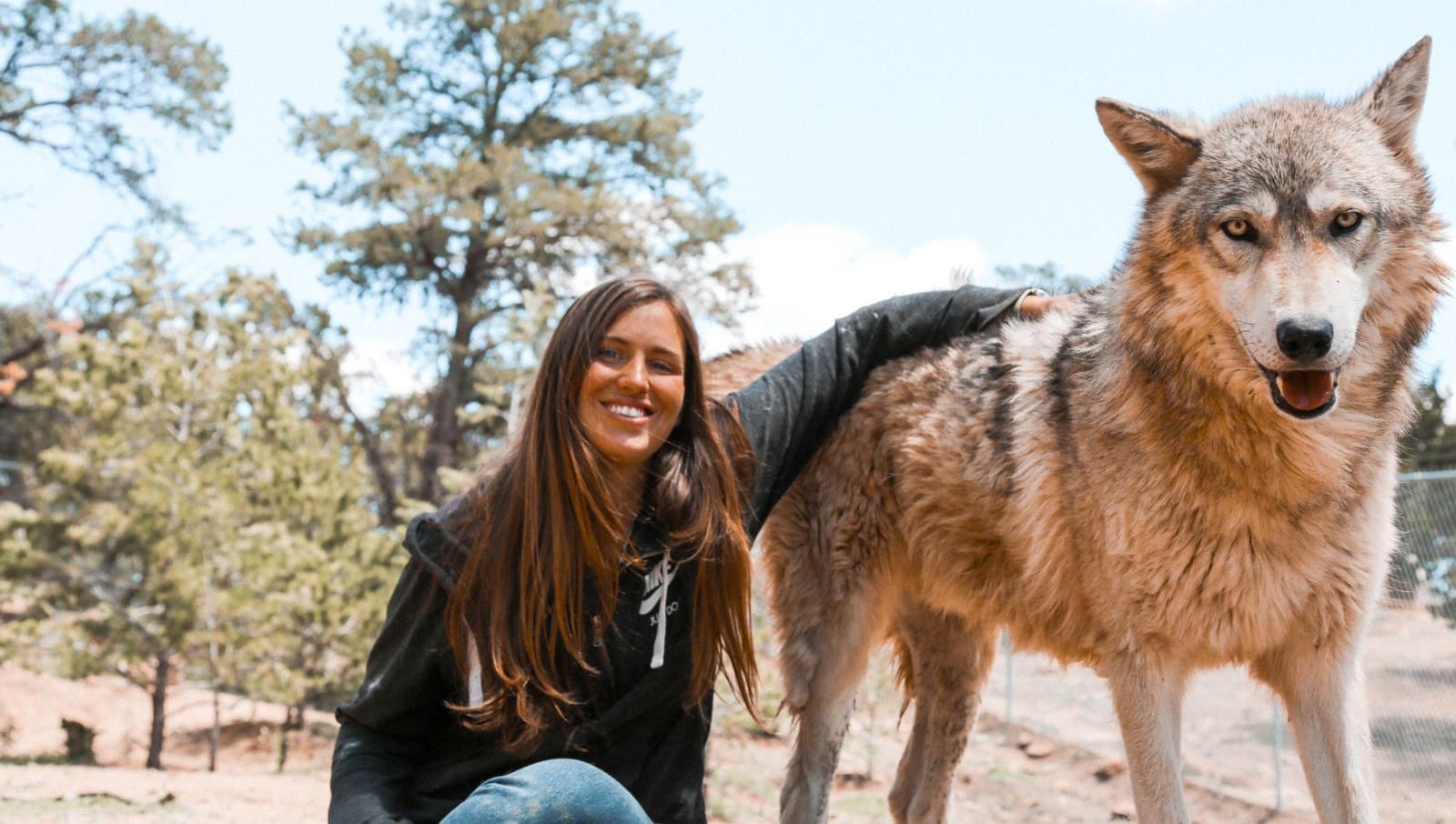 La doctora Pasquín con un lobo de la manada